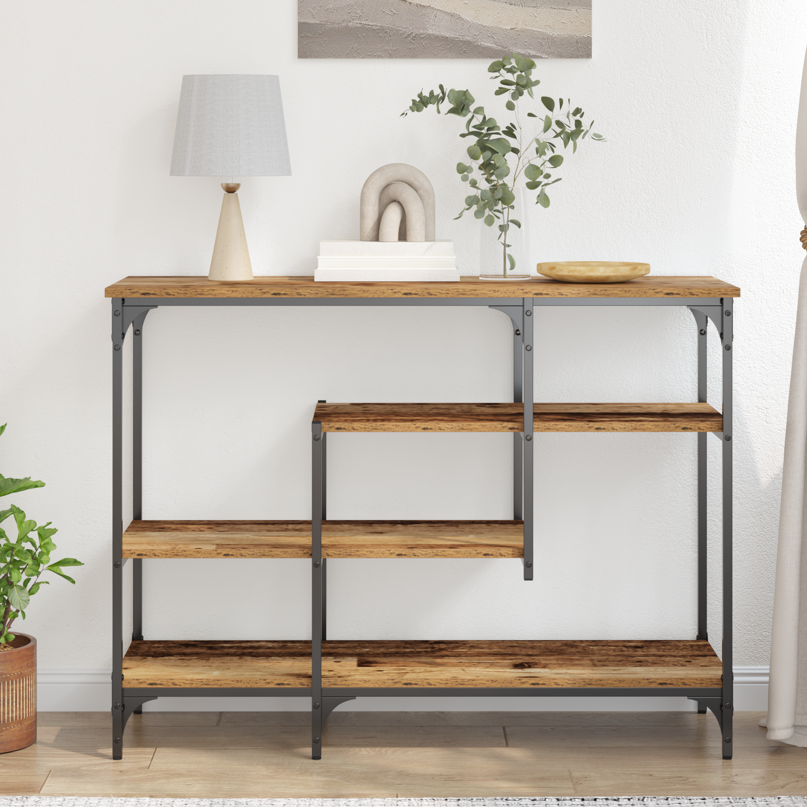 Console Table Old Wood 100x35x75 cm Engineered Wood and Steel - Image 4