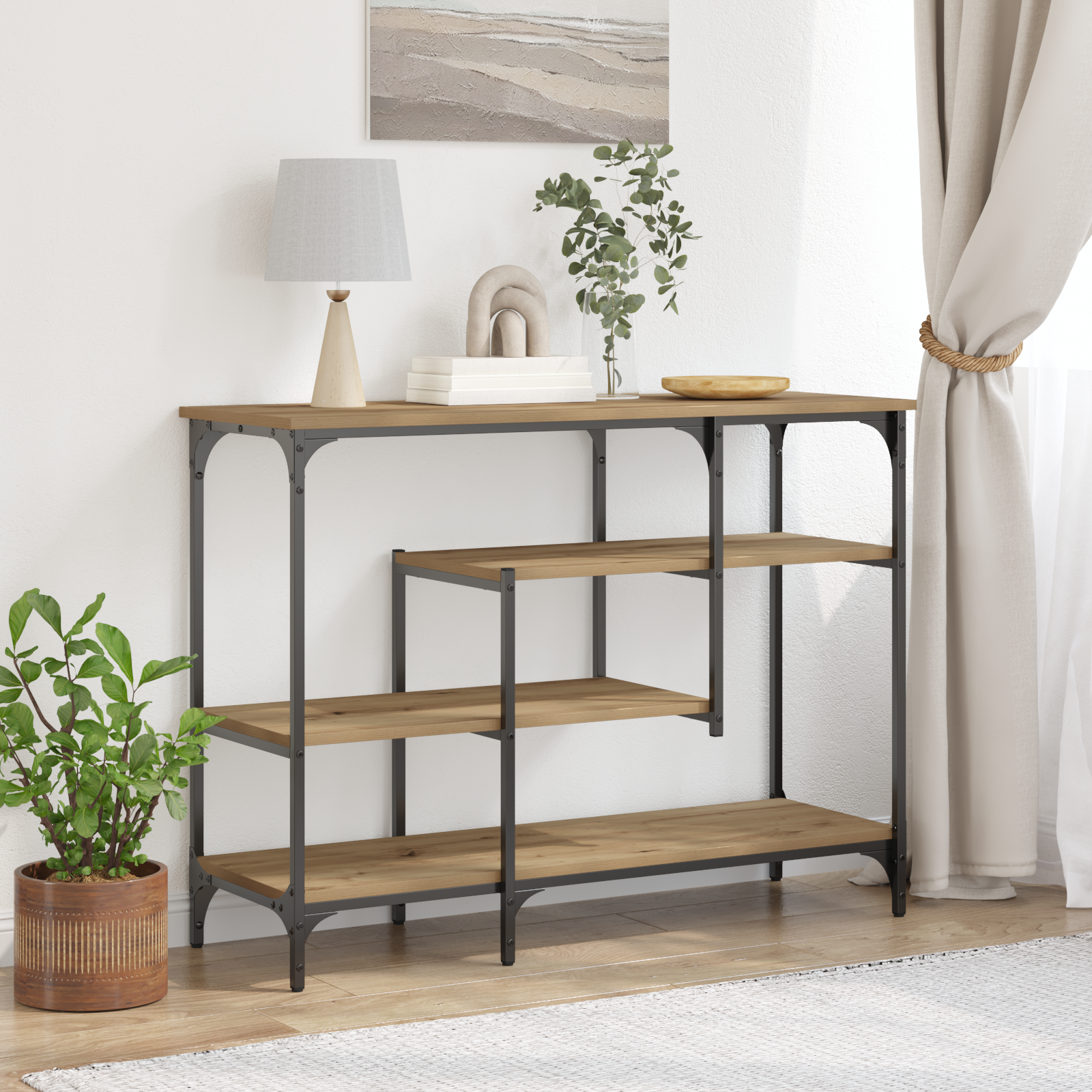 Console Table Artisan Oak 100x35x75 cm Engineered Wood & Steel