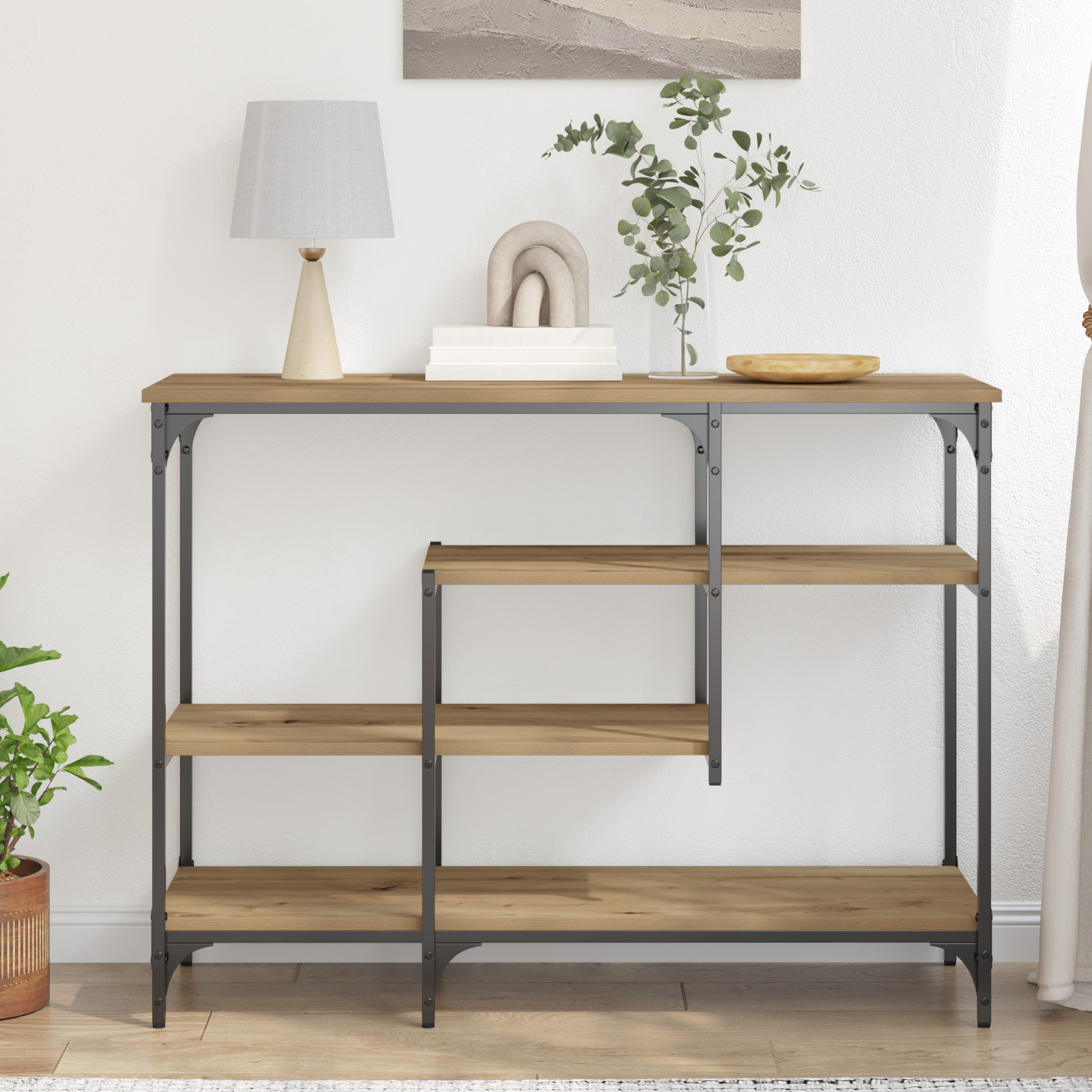 Console Table Artisan Oak 100x35x75 cm Engineered Wood & Steel - Image 4