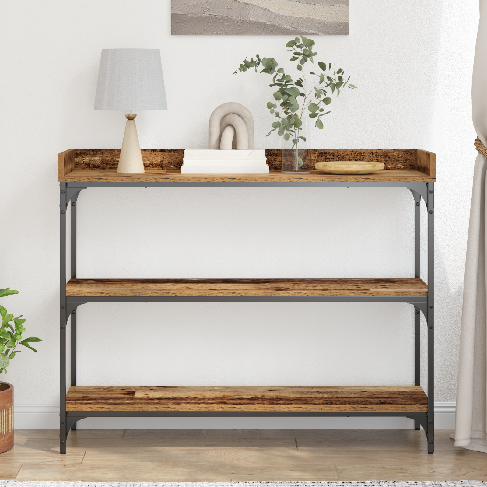 Console Table Old Wood 100x30x80 cm Engineered Wood and Steel - Image 4
