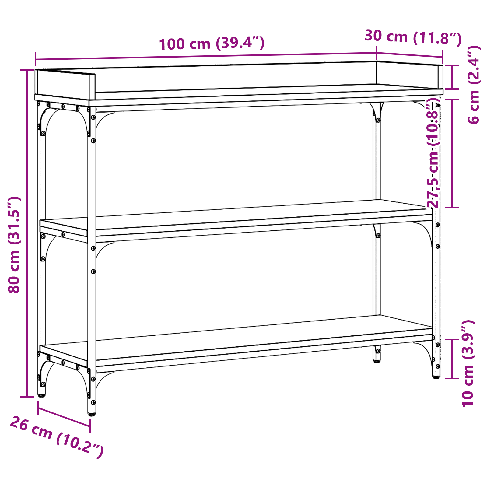 Console Table Old Wood 100x30x80 cm Engineered Wood and Steel - Image 10
