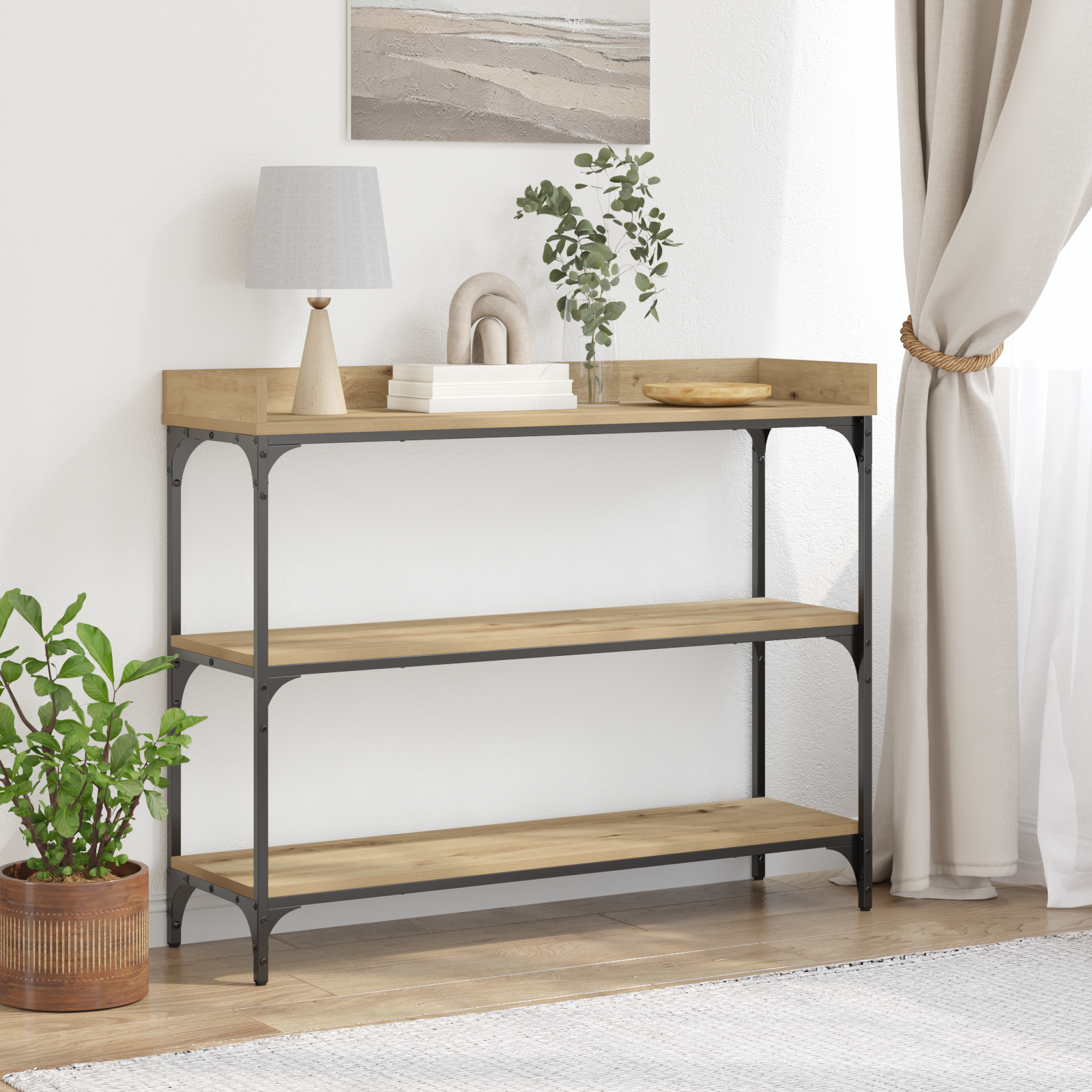 Console Table Artisan Oak 100x30x80 cm Engineered Wood & Steel