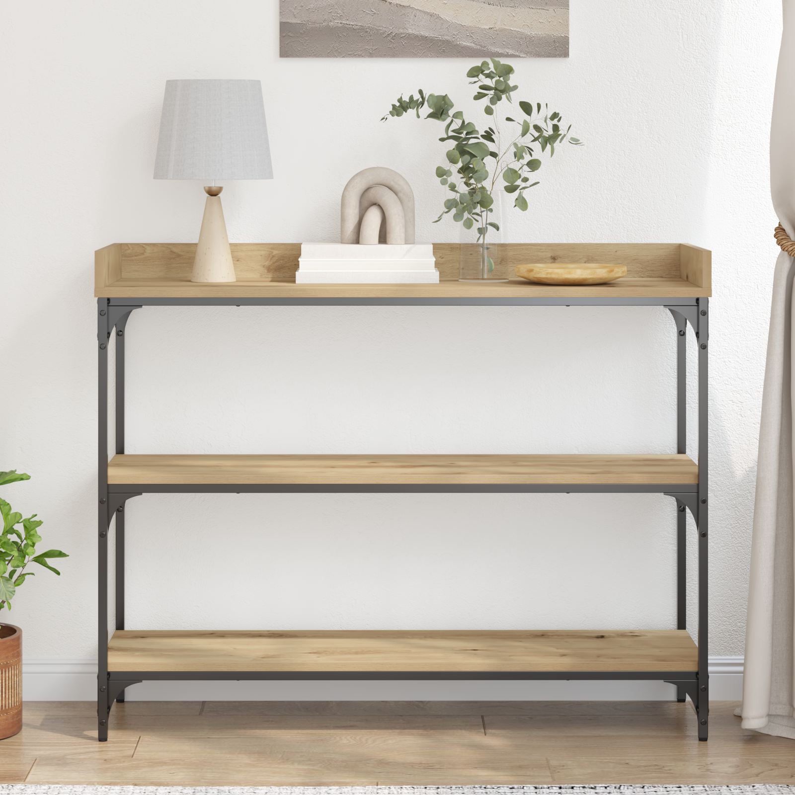Console Table Artisan Oak 100x30x80 cm Engineered Wood & Steel - Image 4