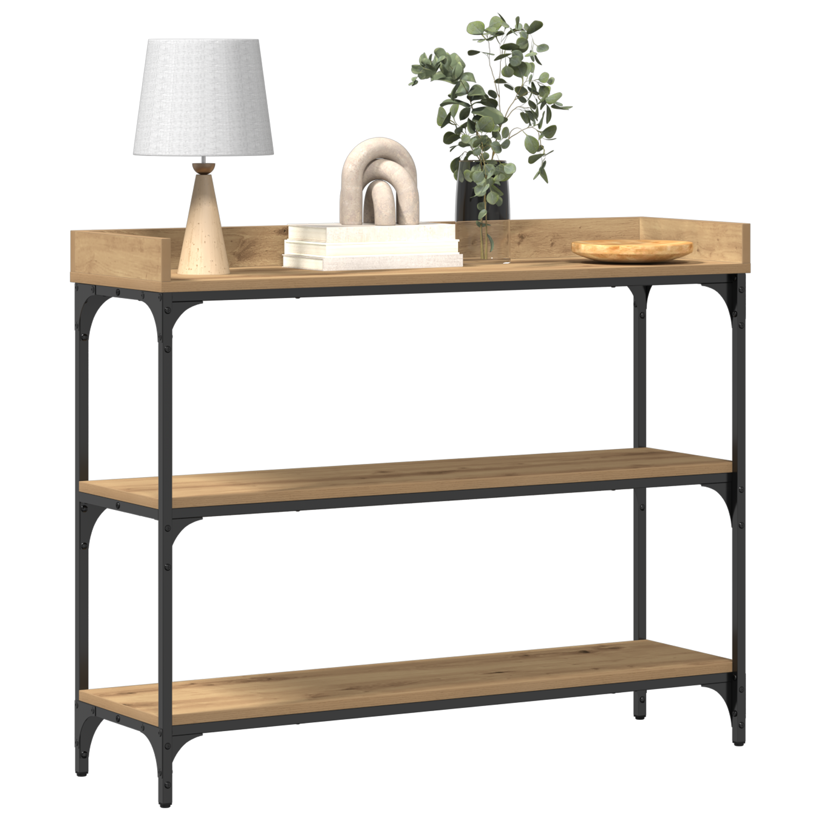 Console Table Artisan Oak 100x30x80 cm Engineered Wood & Steel - Image 3