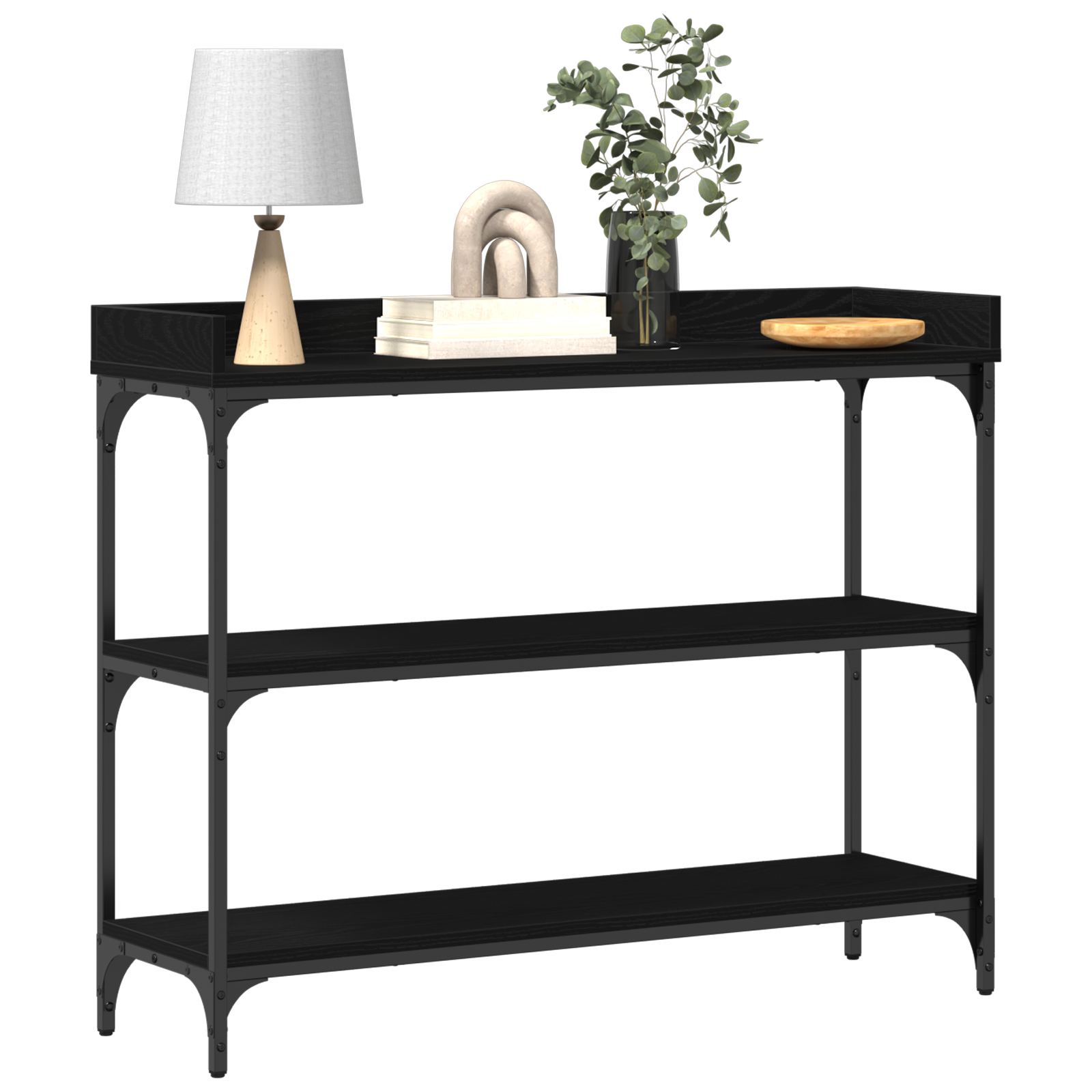Console Table Black Oak 100x30x80 cm Engineered Wood and Steel - Image 3