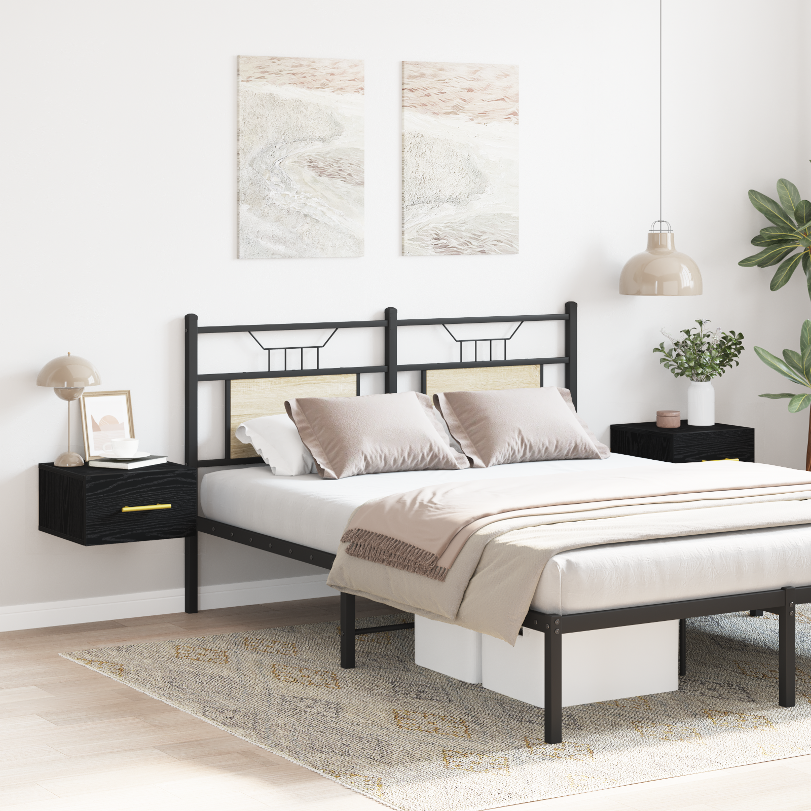 Bedside Cabinets 2 pcs Wall-Mounted Black Oak 35x35x20 cm