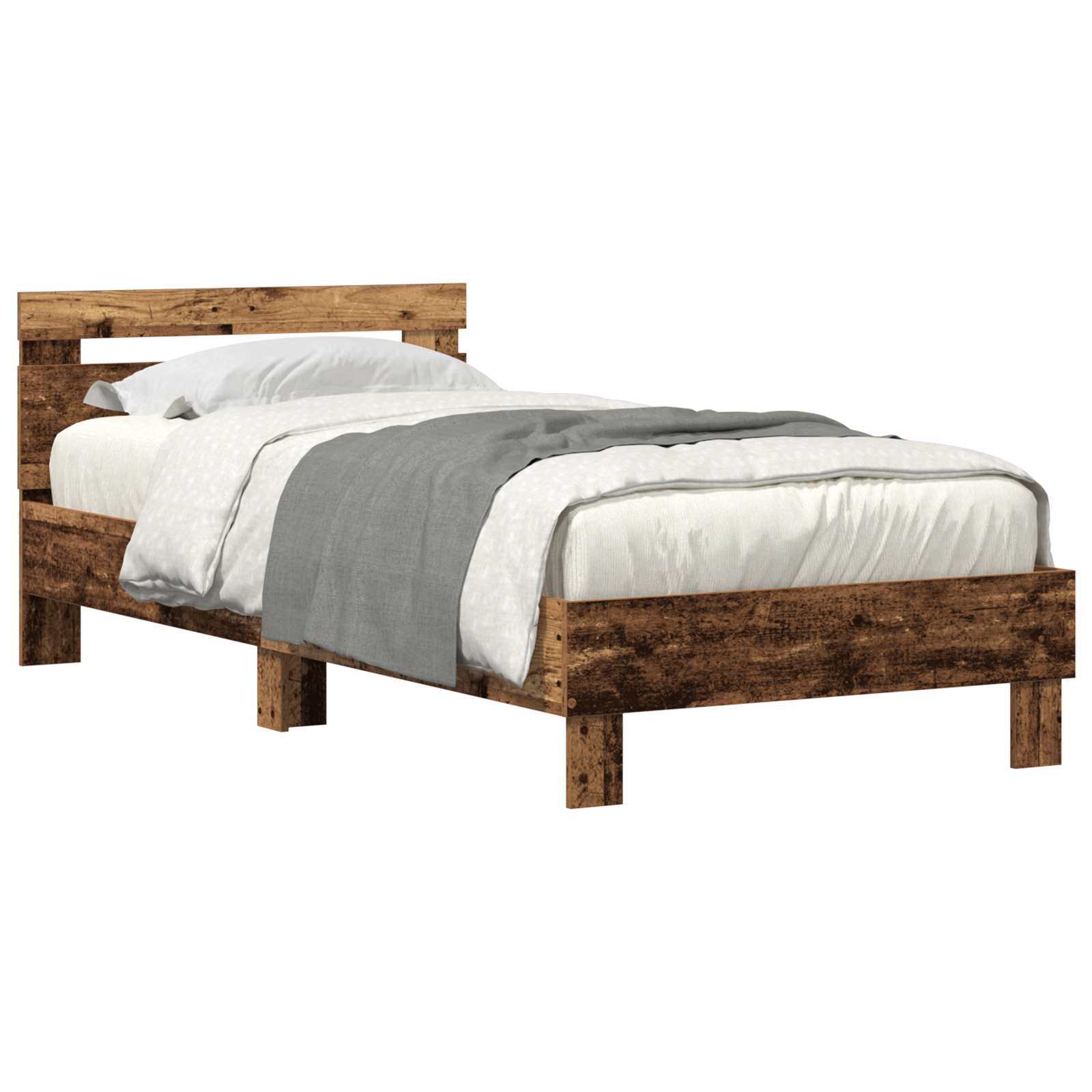 Bed Frame with LED Lights Old Wood 90x200 cm Engineered Wood - Image 2