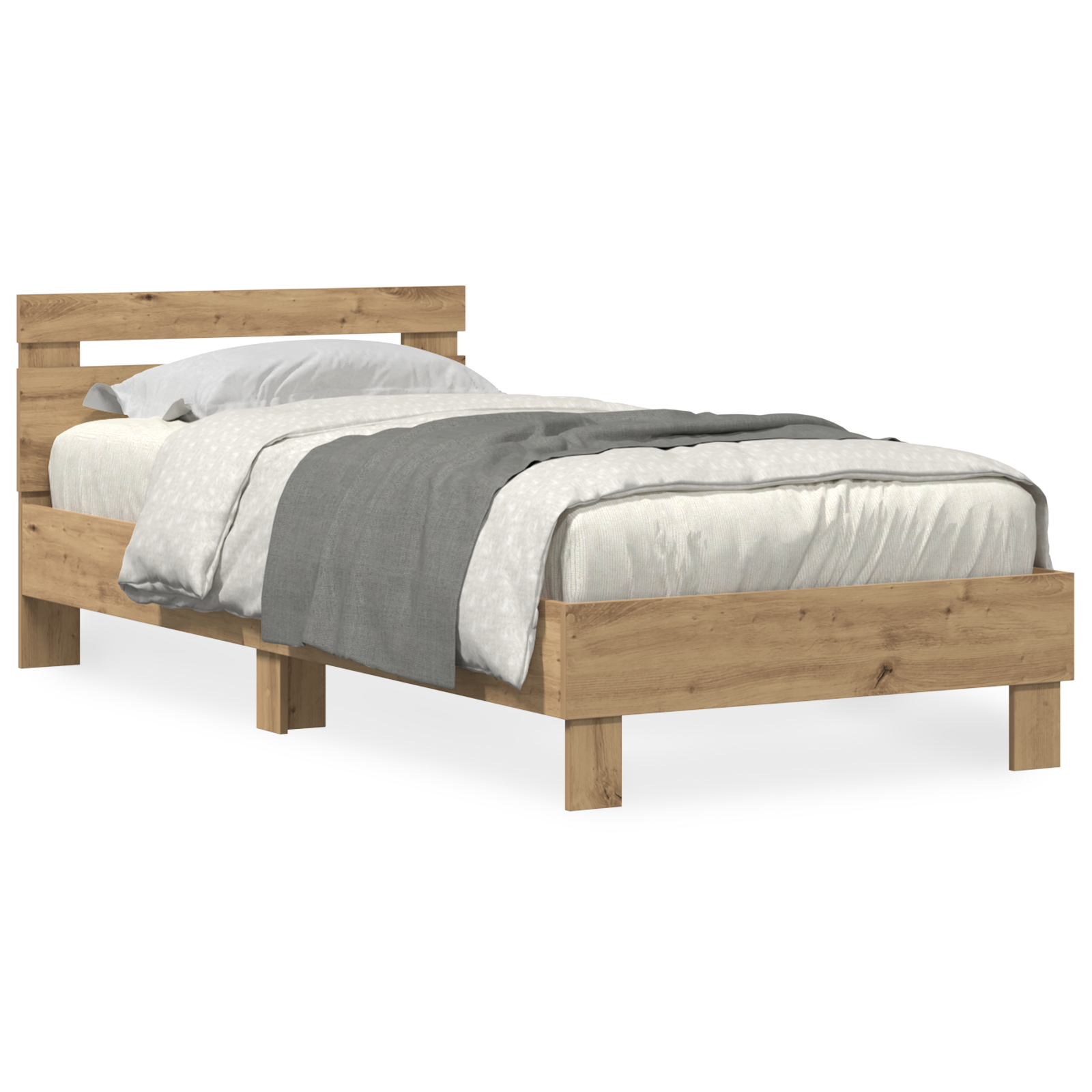 Bed Frame with LED Lights Artisan Oak 90x200 cm Engineered Wood - Image 3
