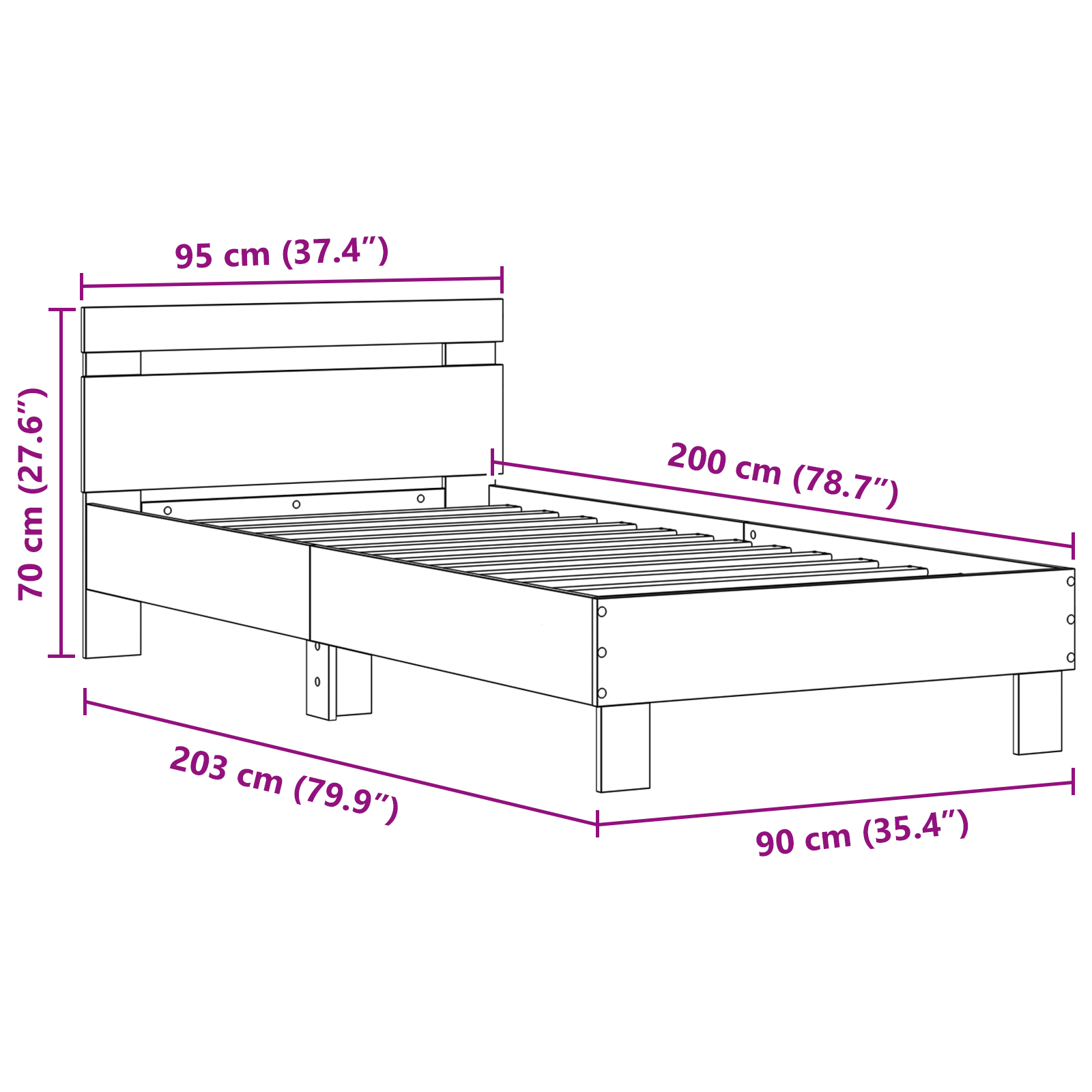 Bed Frame with Headboard and LED Bed Base Bedstead Matress Foundation vidaXL - Picture 48 of 84