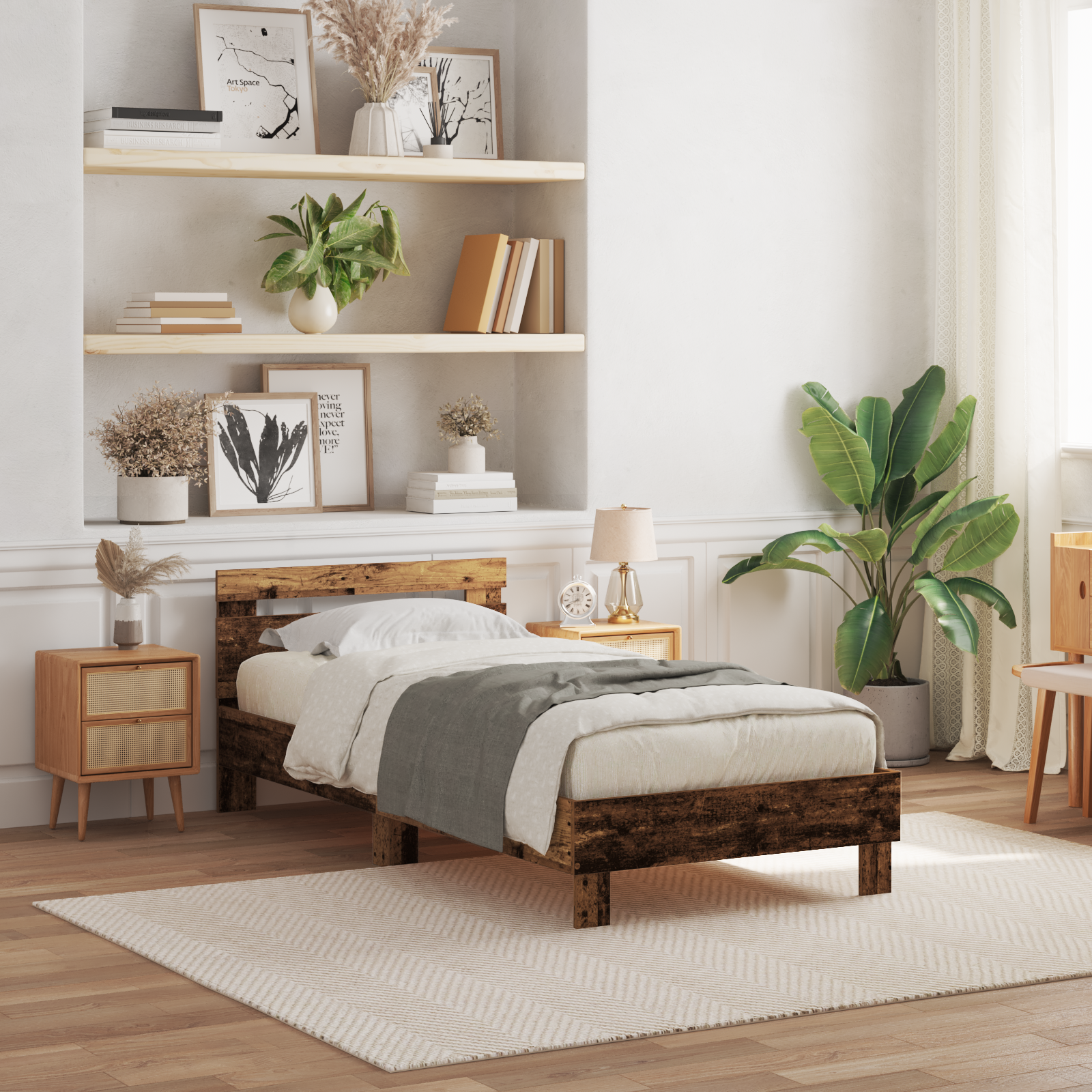 Bed Frame without Mattress with LED Lights Old Wood 90x190 cm