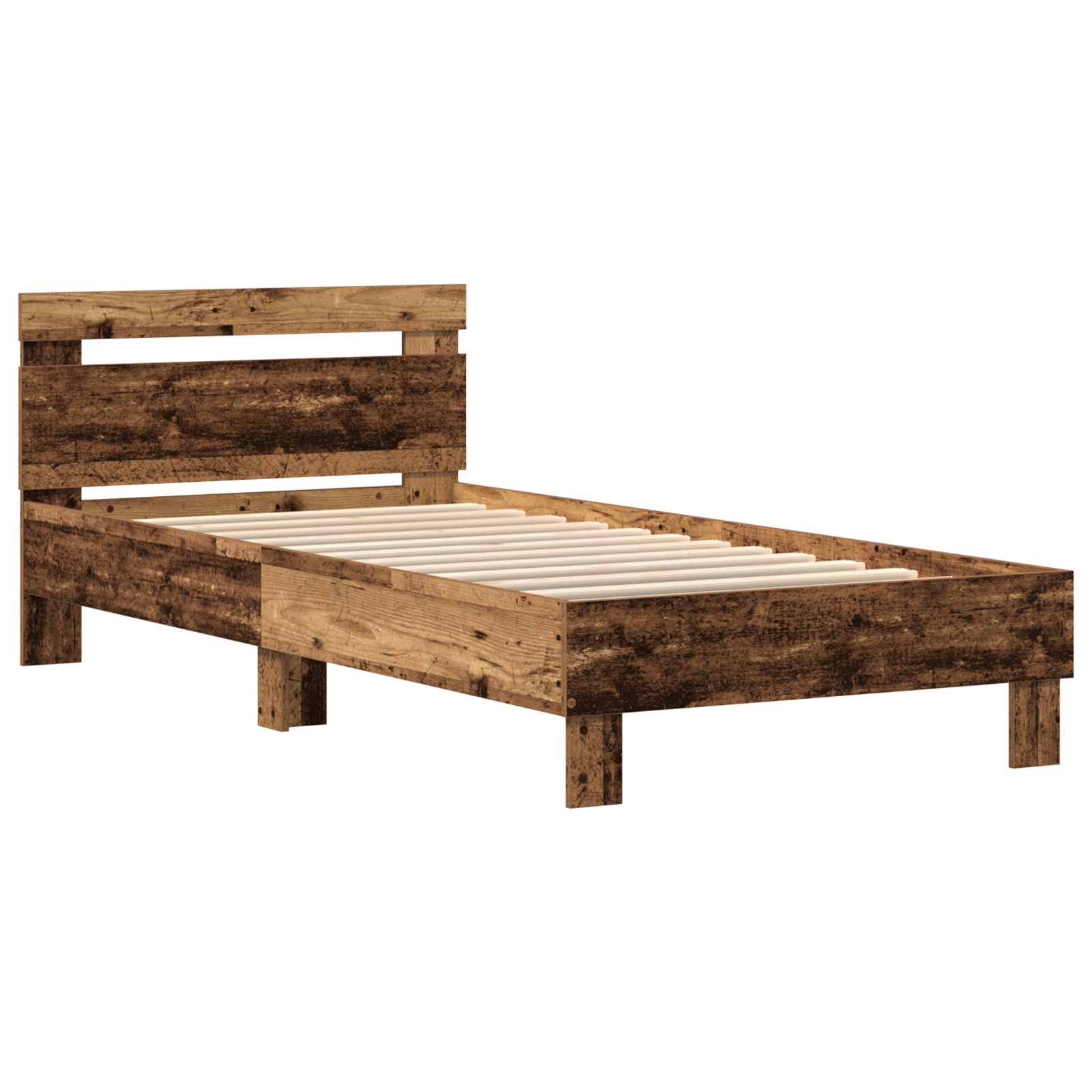 Bed Frame with LED Lights Old Wood 75x190 cm Engineered Wood - Image 5