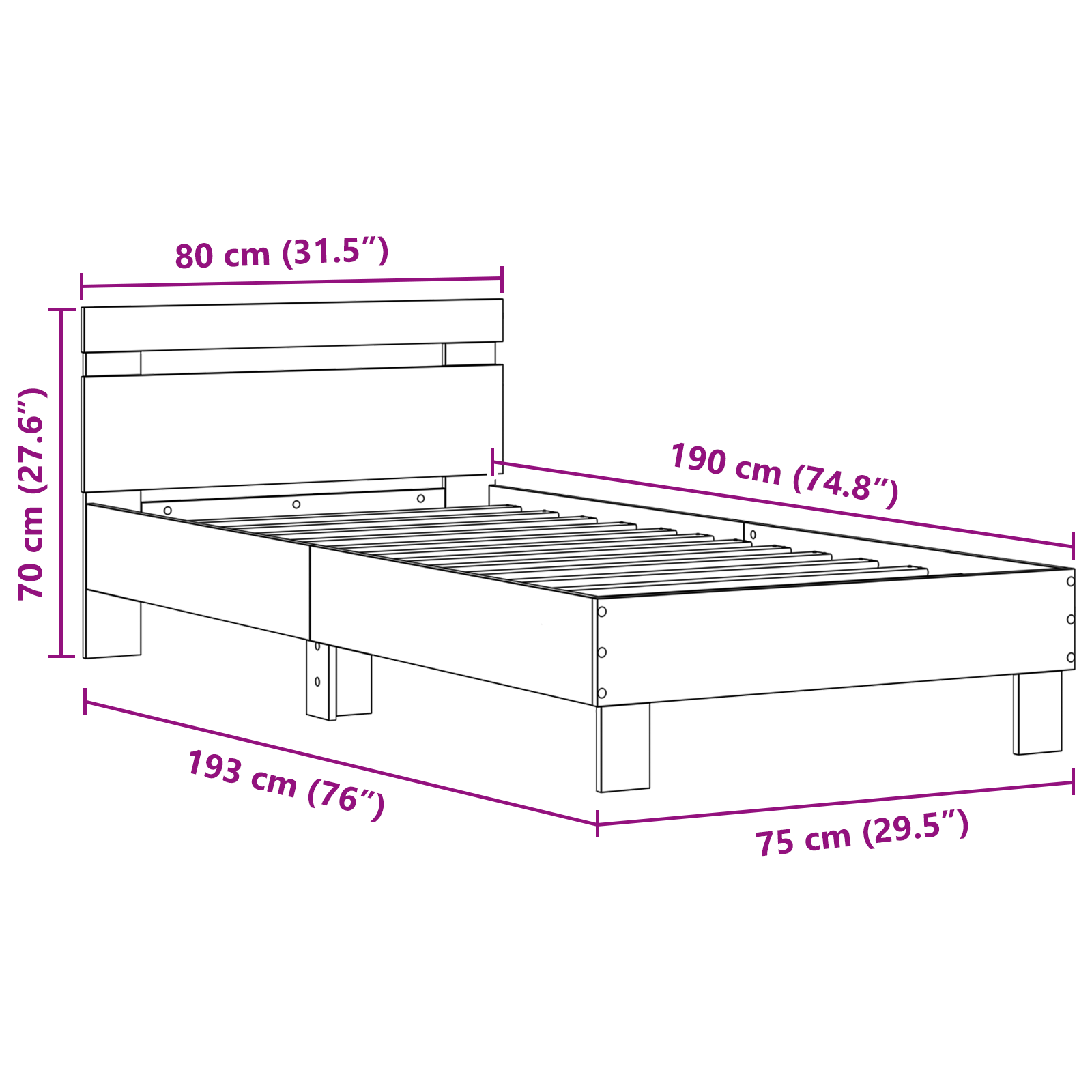 Bed Frame with Headboard and LED Bed Base Bedstead Matress Foundation vidaXL - Picture 24 of 84