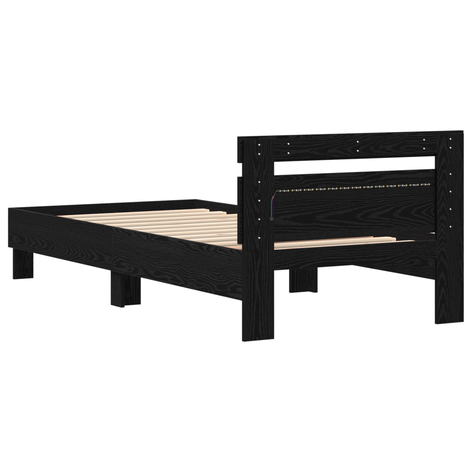 Bed Frame with LED Lights Black Oak 75x190 cm Engineered Wood - Image 8