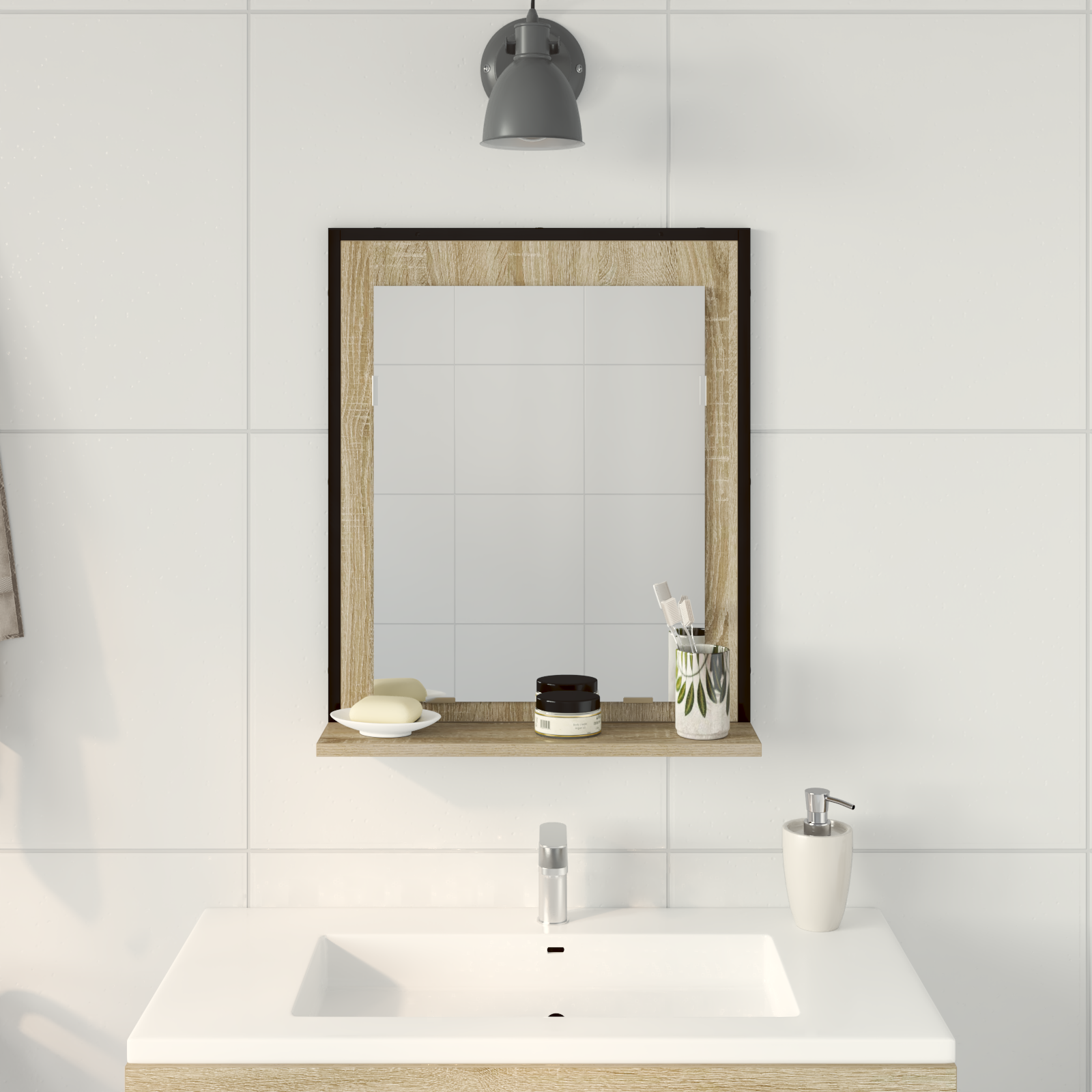 Bathroom Mirror with Shelf Sonoma Oak 50x12x60 cm Engineered Wood - Image 4