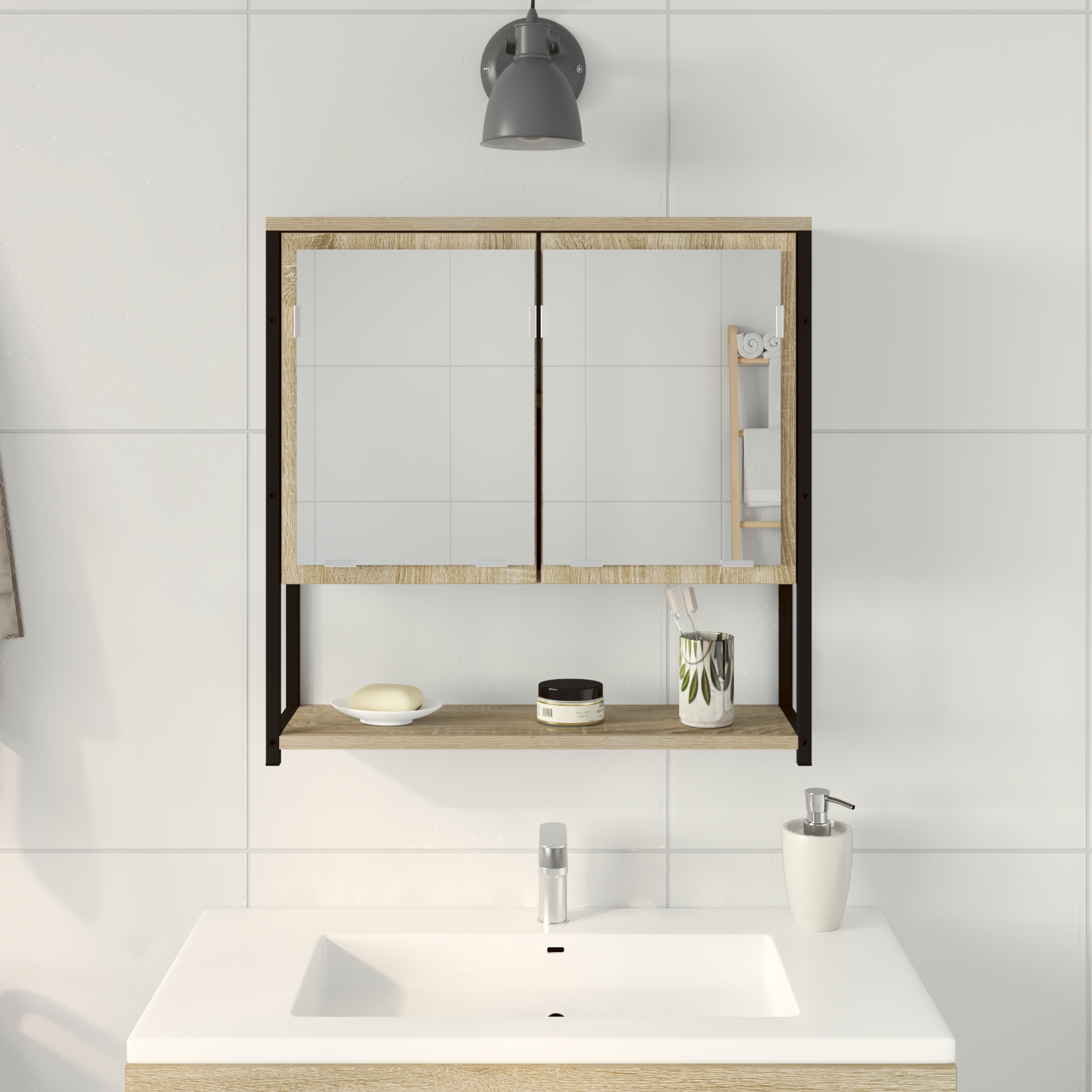 Bathroom Mirror Cabinet Sonoma Oak 60x16x60 cm Engineered Wood - Image 4