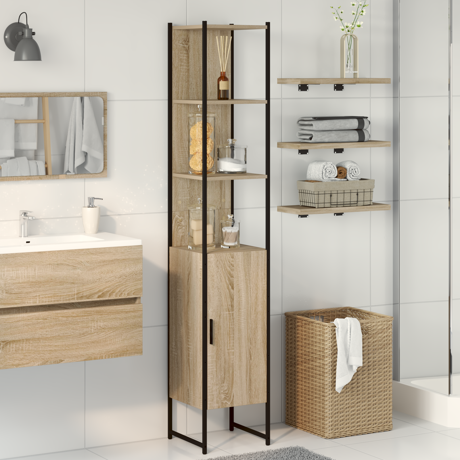 Bathroom Cabinet Sonoma Oak 33x33x185,5 cm Engineered Wood