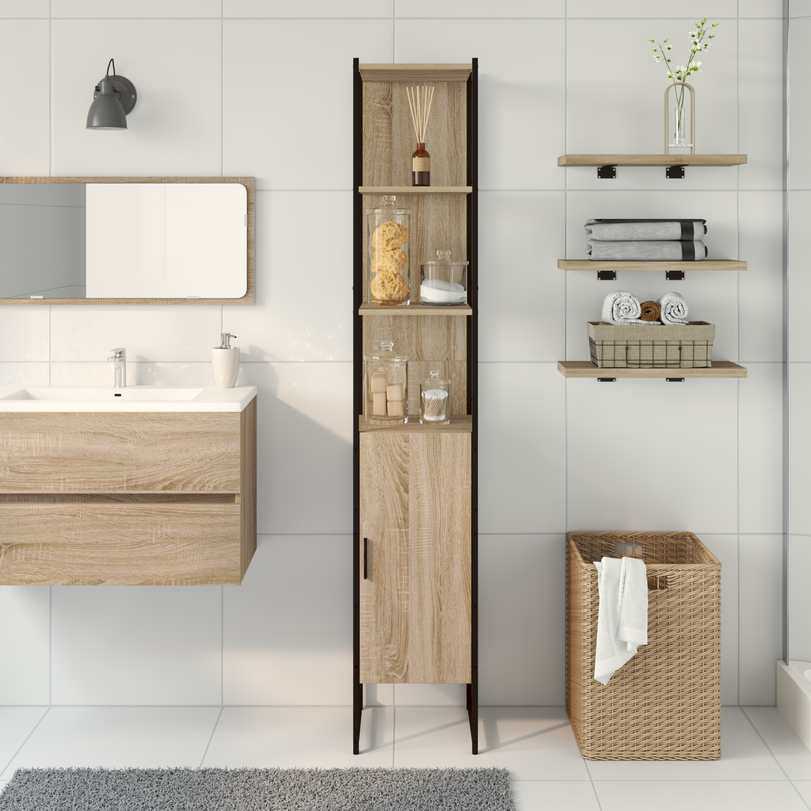 Bathroom Cabinet Sonoma Oak 33x33x185,5 cm Engineered Wood - Image 4