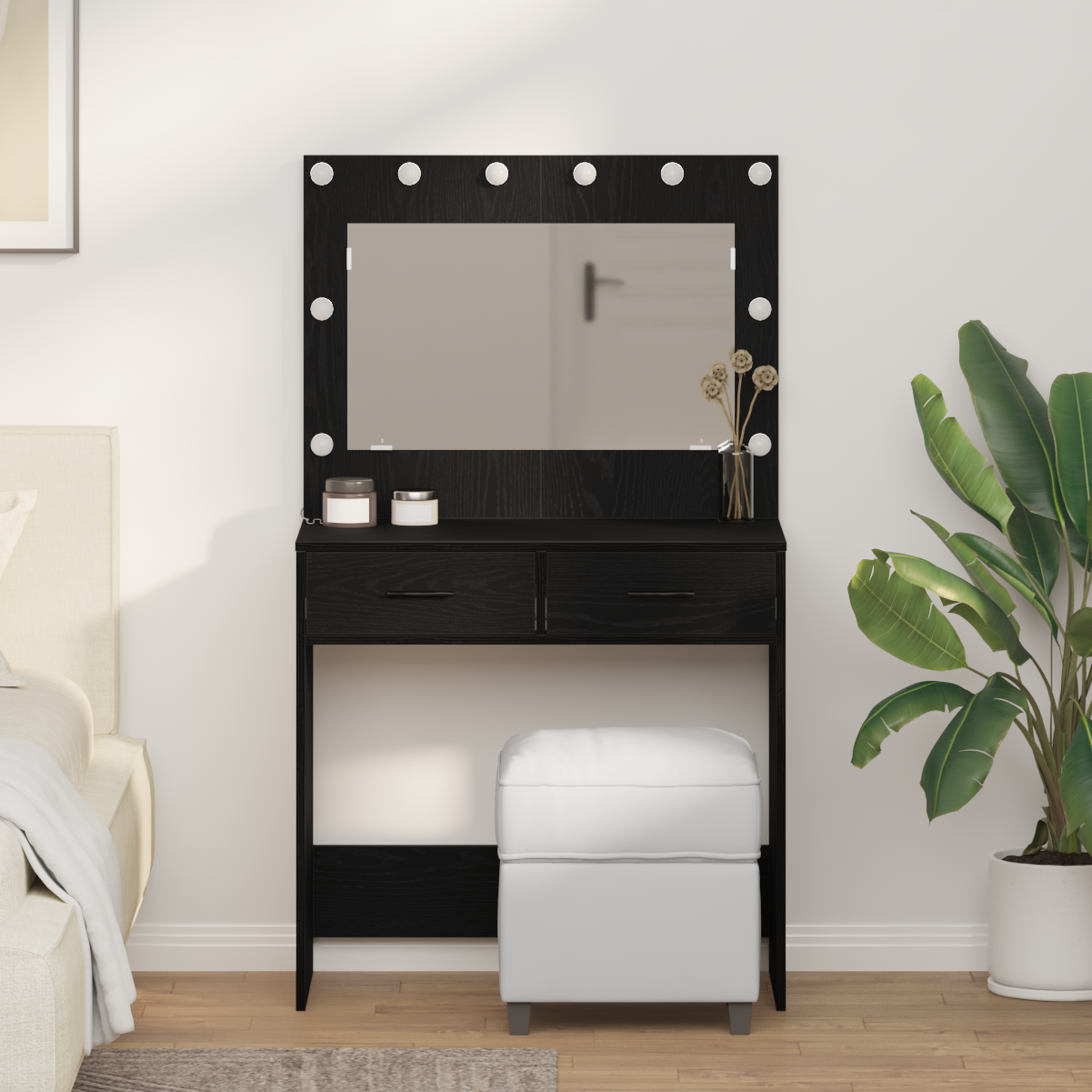Makiažo stalas su LED lempom Juodas 78,5x41x135 cm