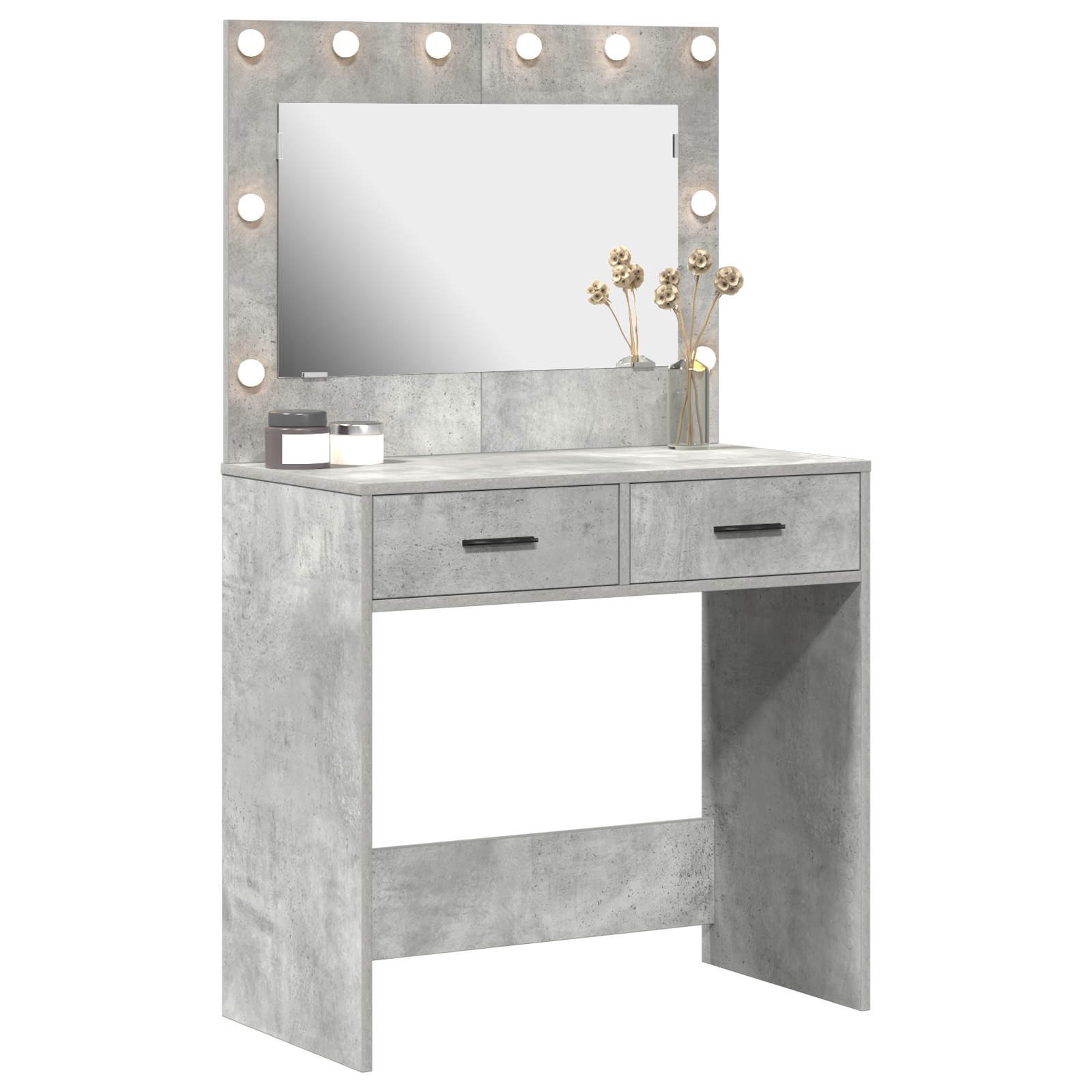 Dressing Table with LED Lights Concrete Grey 78,5x41x135 cm - Image 3
