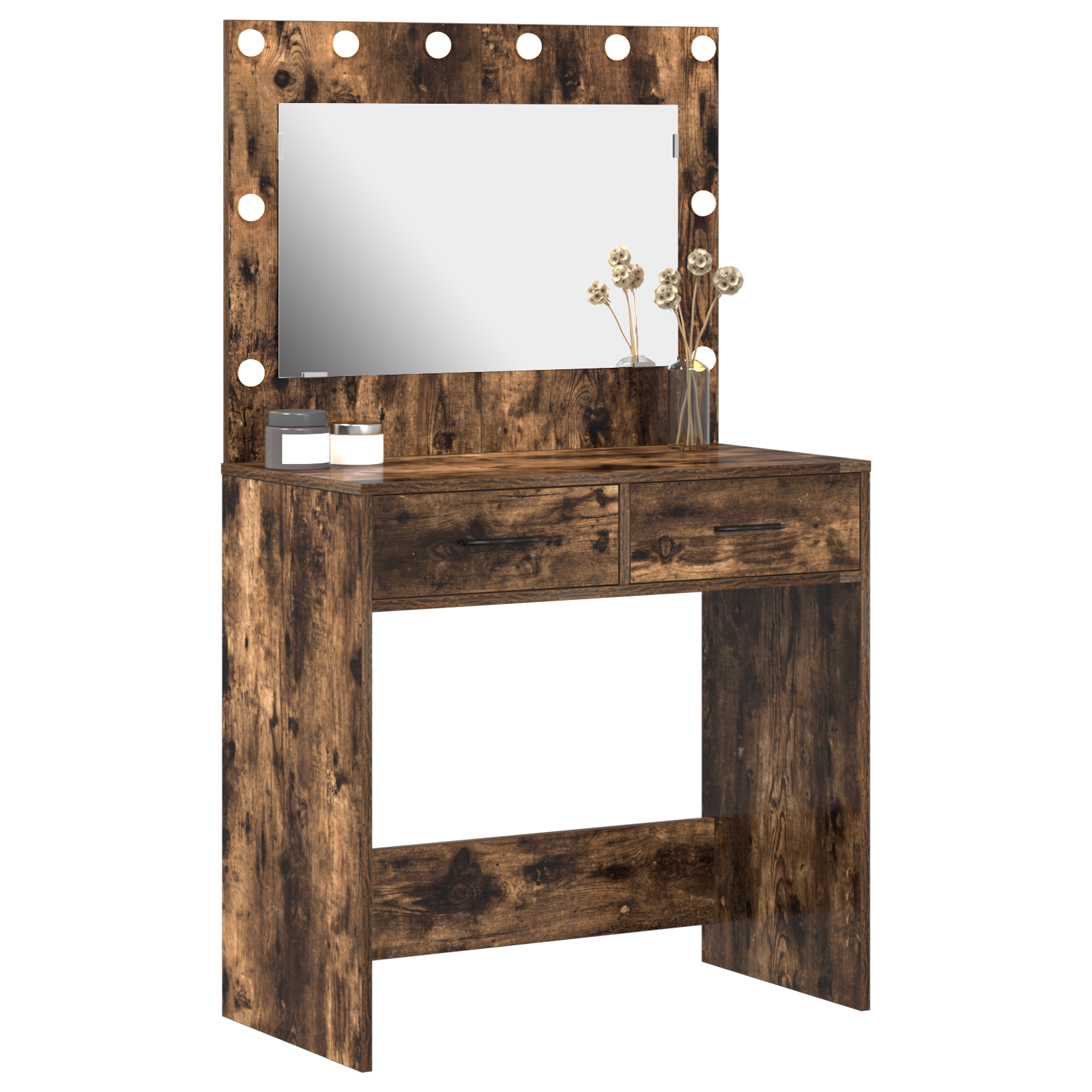 Dressing Table with LED Lights Smoked Oak 78.5x41x135 cm - Image 3