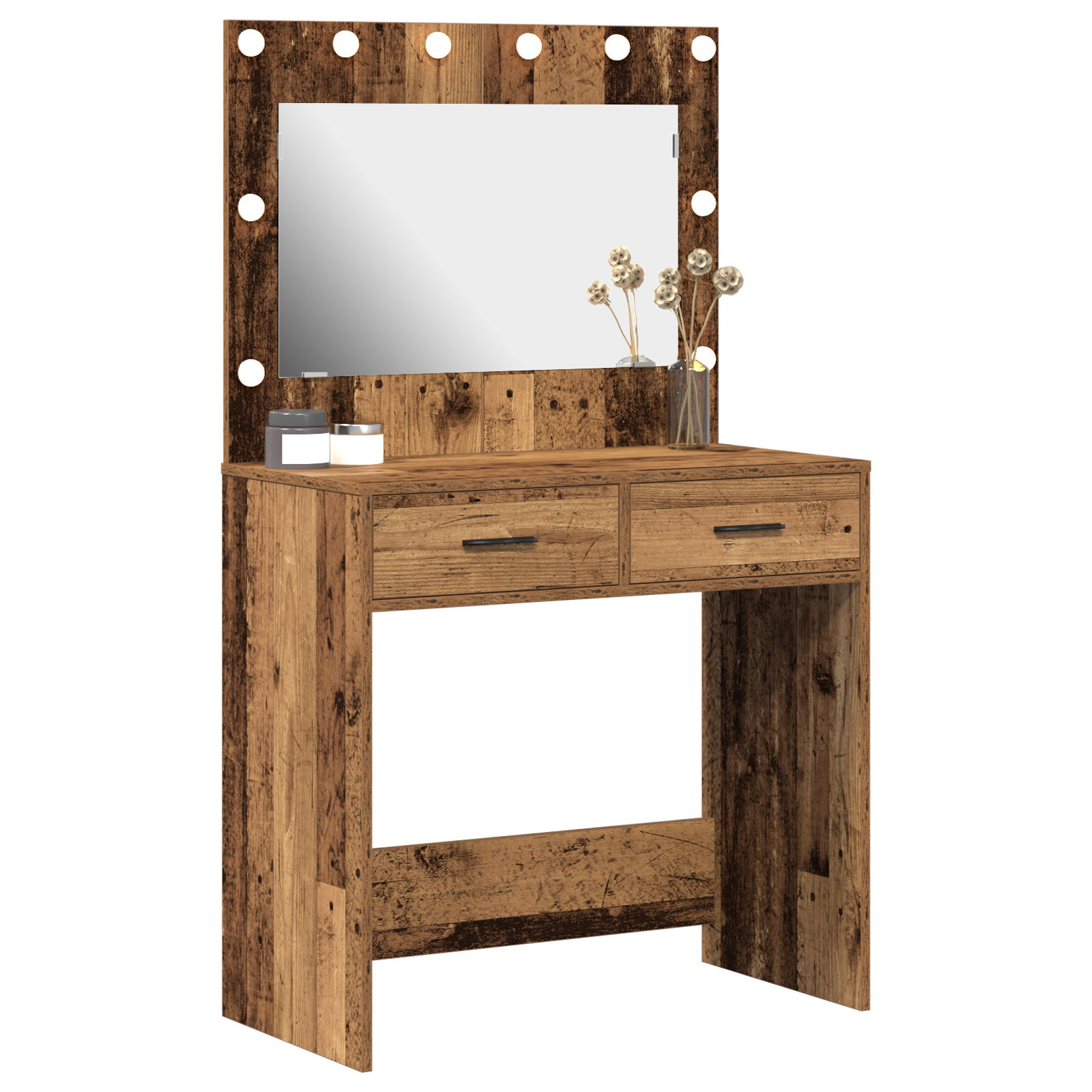 Thumbnail - vidaXL Schminktisch mit LED-Leuchten Altholz 78,5x41x135 cm