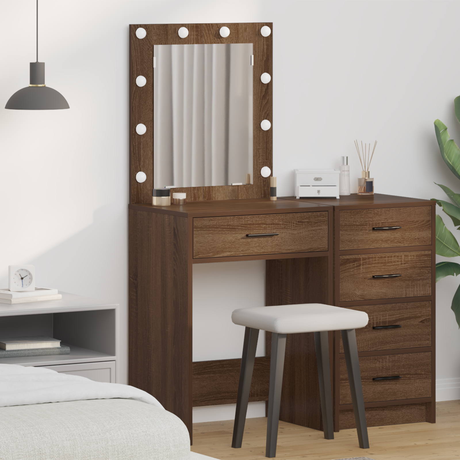 Dressing Table with LED Lights Brown Oak 50x41x135 cm