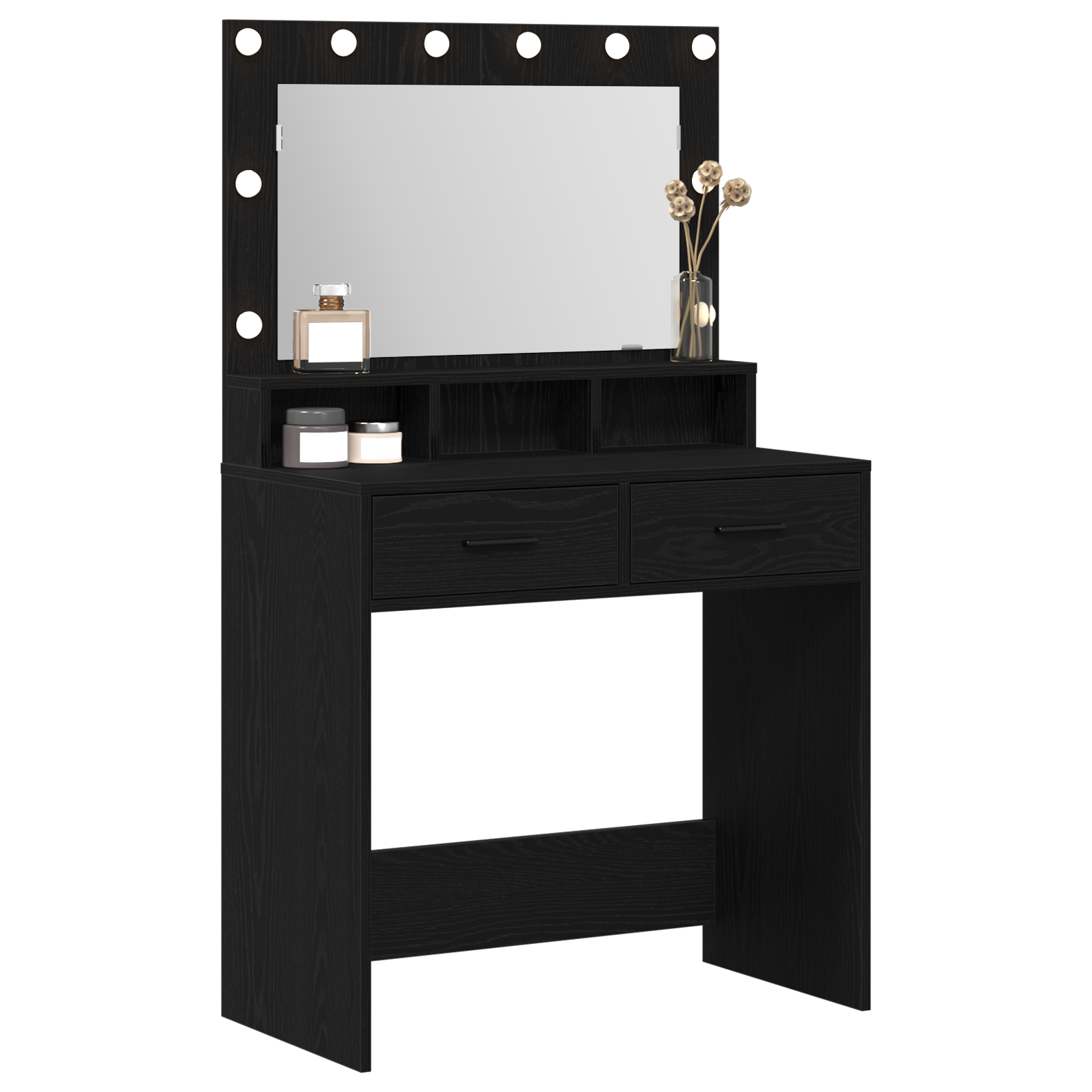 Black Oak MDF 79 x 41 x 135 cm Drawers Vanity Table - Image 3