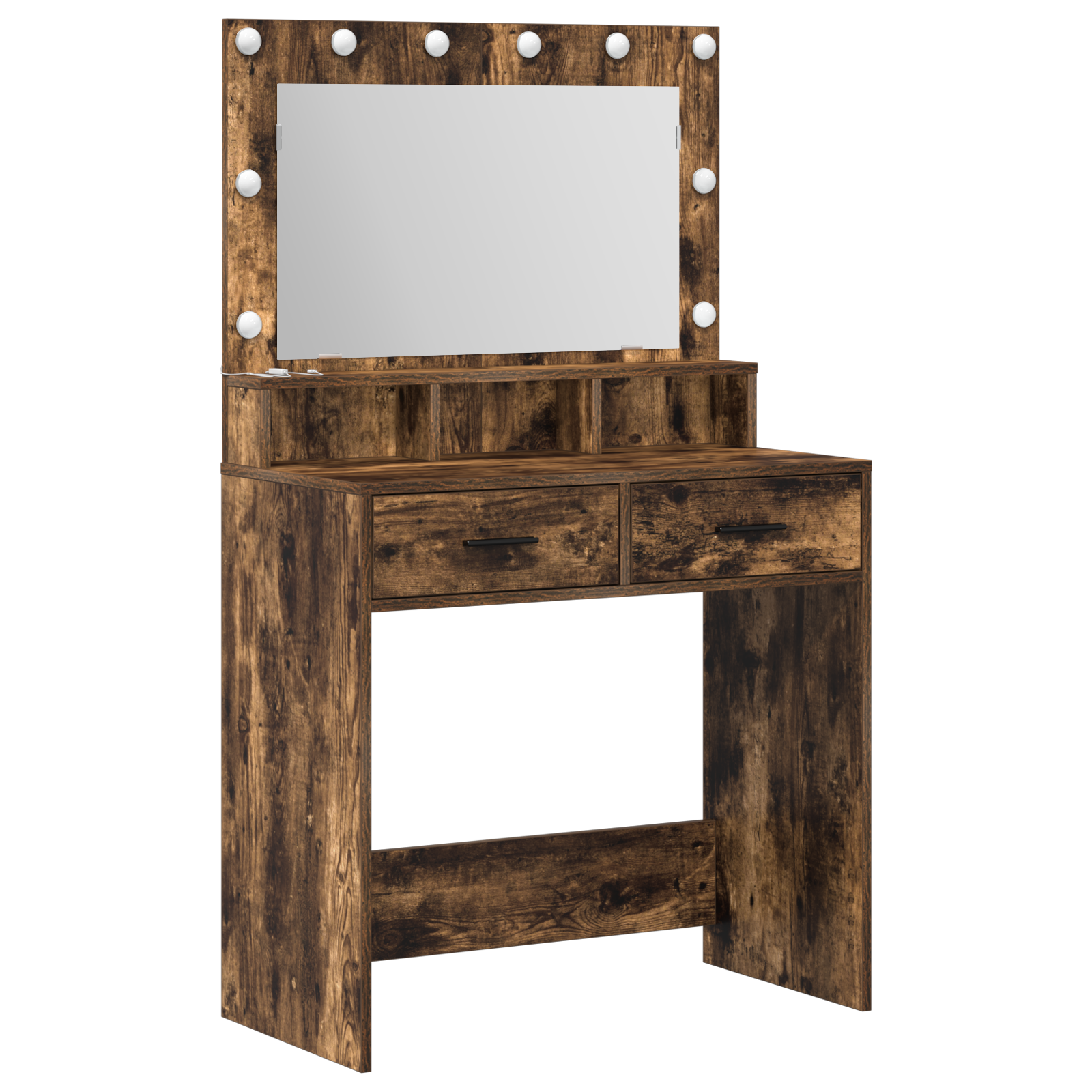 Makeup Table with LED Lights - Smoked Oak 79x41x135 cm - Image 2