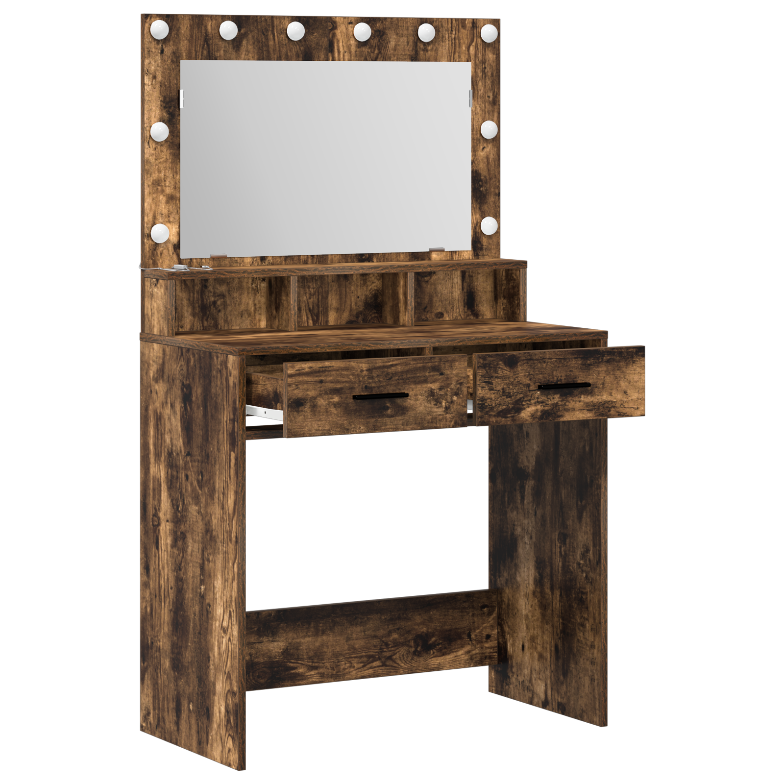 Makeup Table with LED Lights - Smoked Oak 79x41x135 cm - Image 4