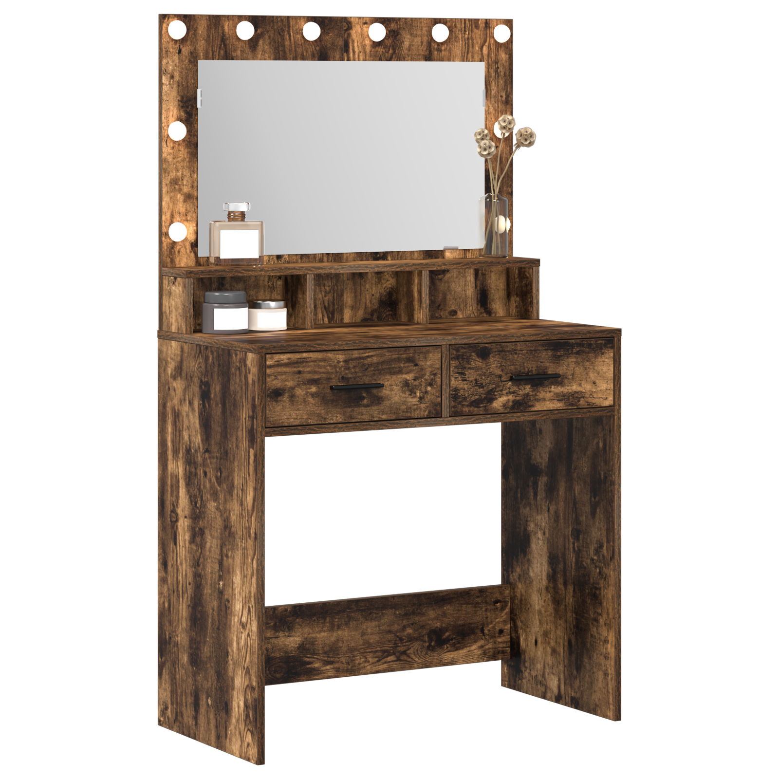 Makeup Table with LED Lights - Smoked Oak 79x41x135 cm - Image 3