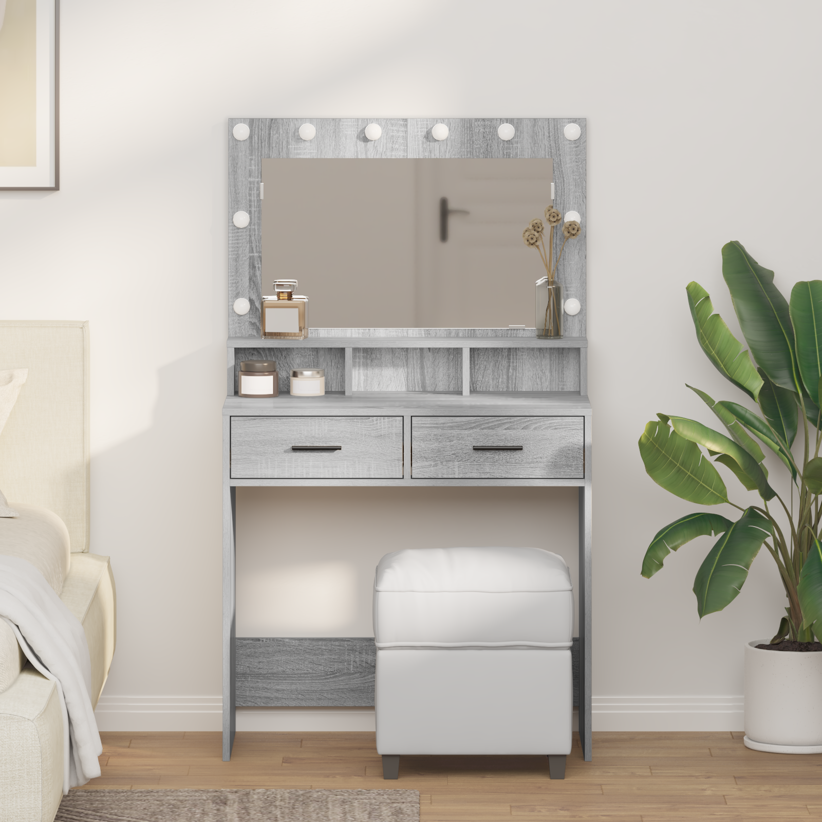 Grey Sonoma Dressing Table with LED Lights - 79x41x135 cm