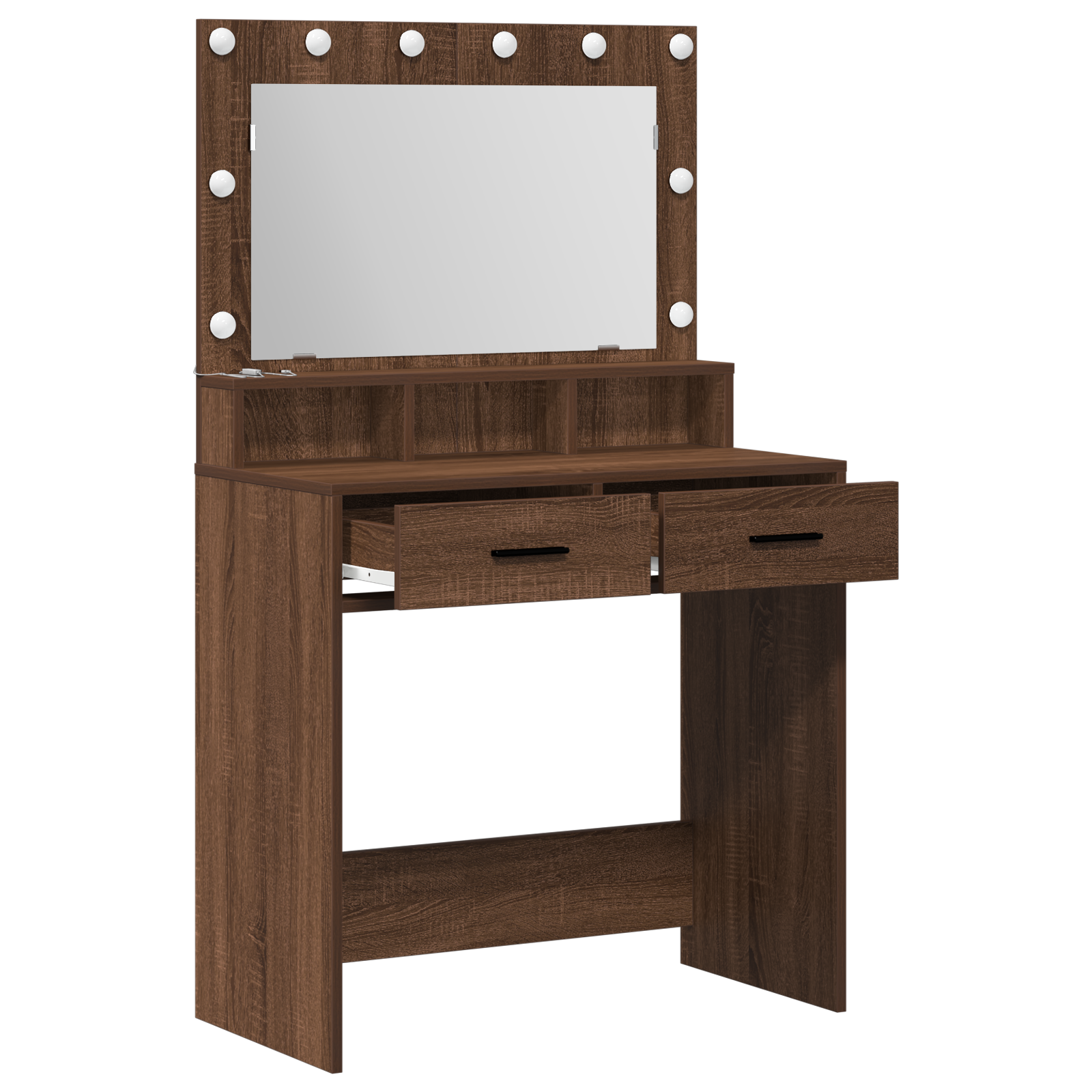 Makeup Table with LED Lights - Brown Oak, 79x41x135 cm - Image 4