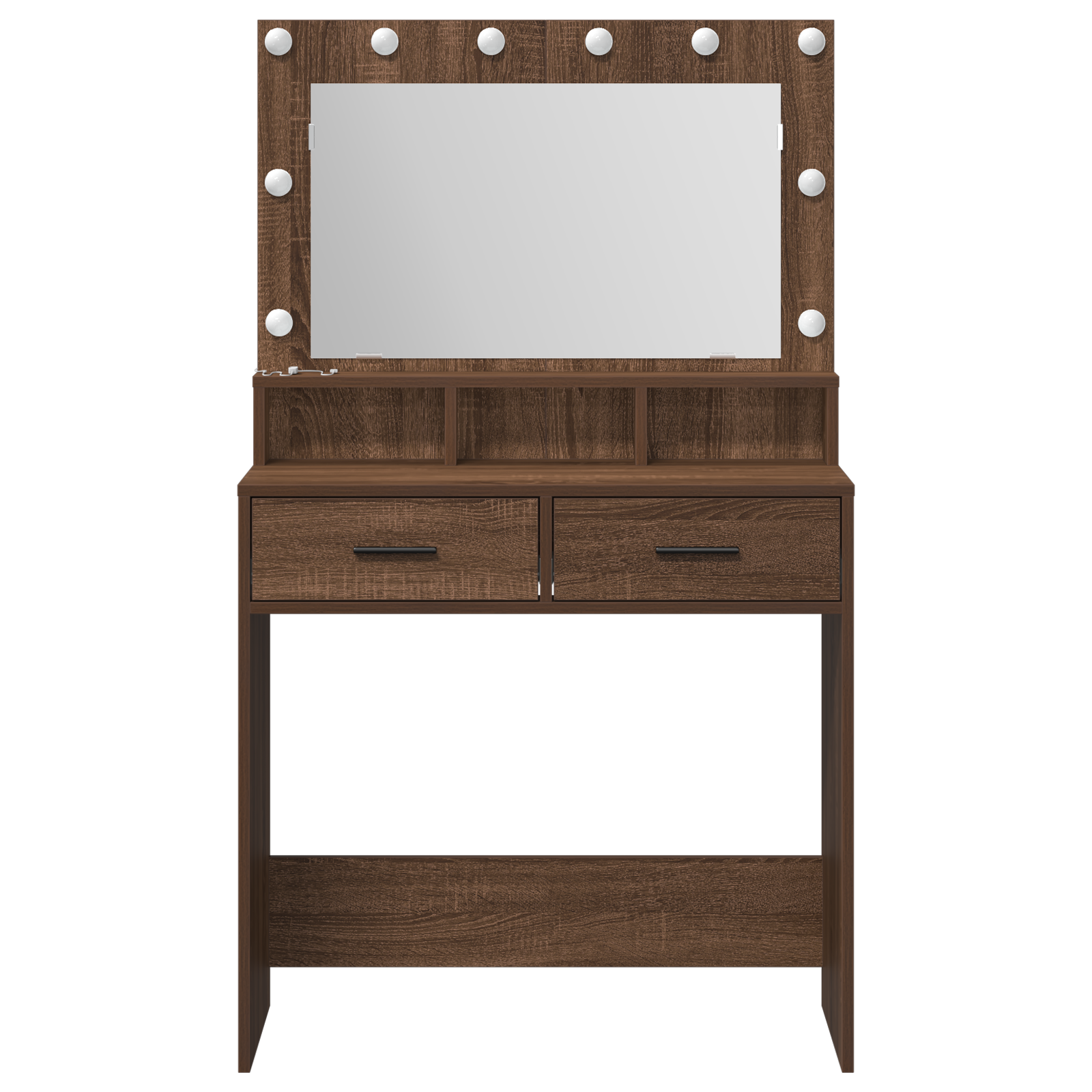 Makeup Table with LED Lights - Brown Oak, 79x41x135 cm - Image 5