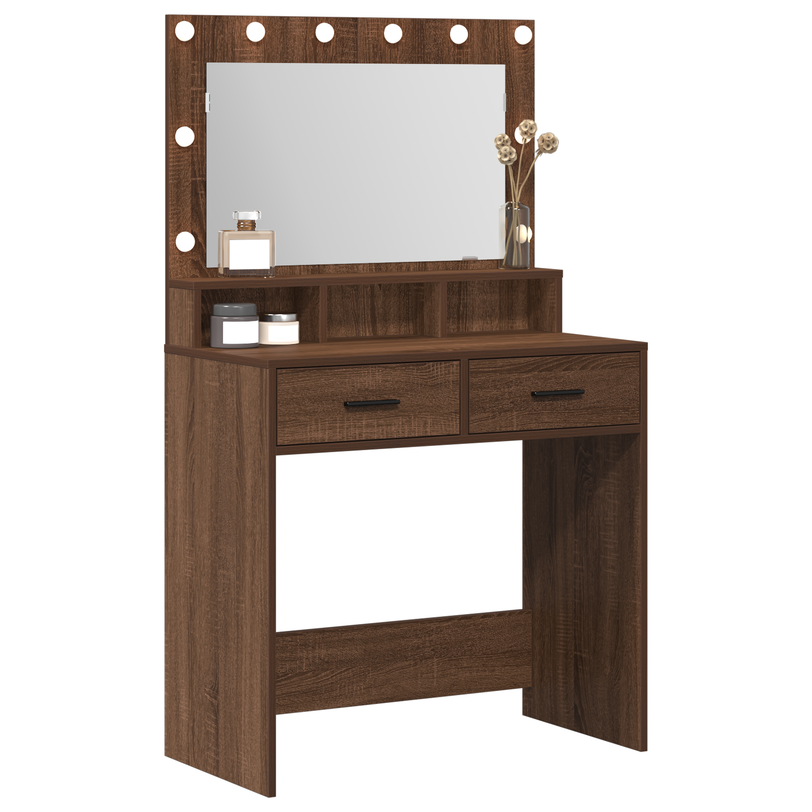 Makeup Table with LED Lights - Brown Oak, 79x41x135 cm - Image 3