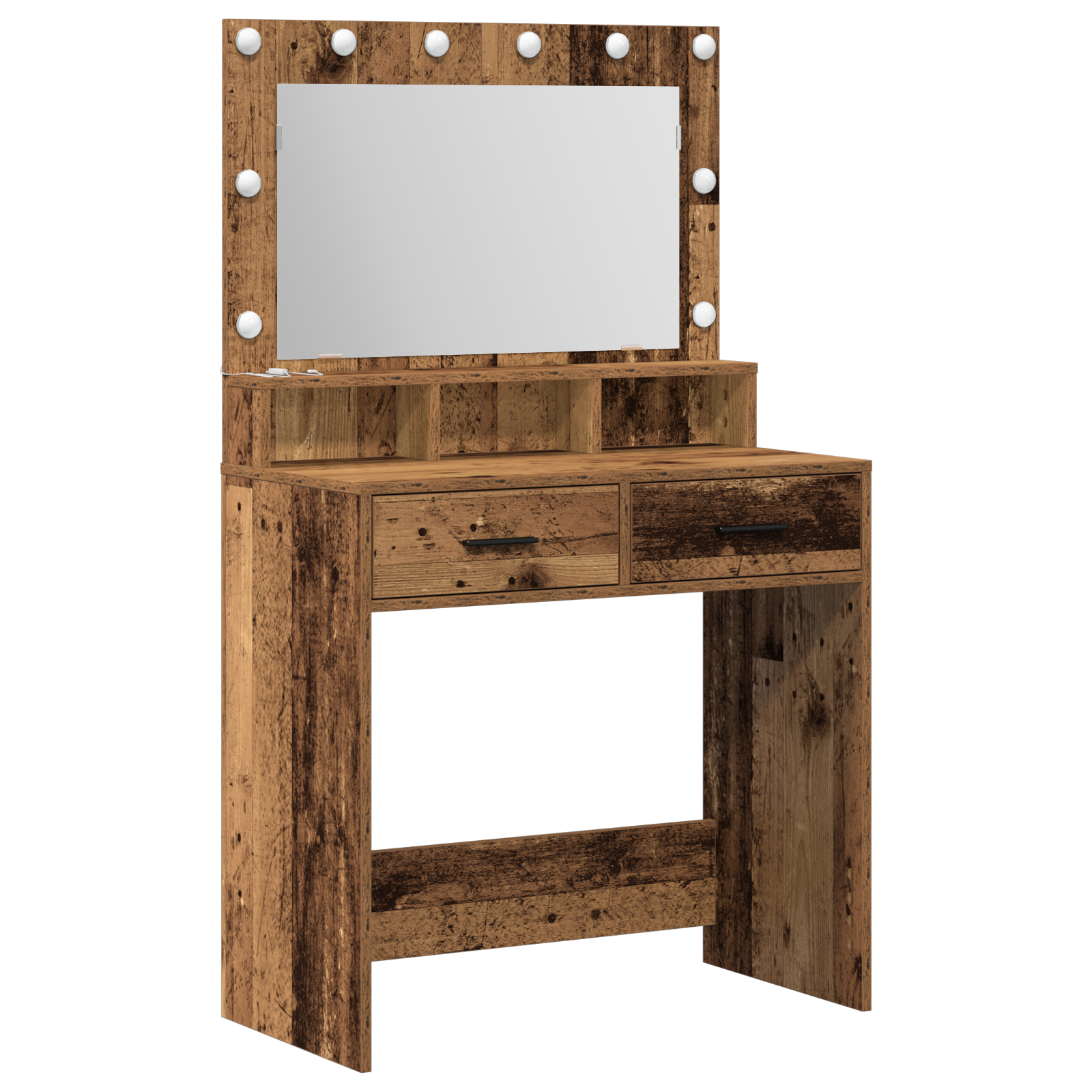 Dressing Table with LED Lights - Rustic Wood - 79x41x135 cm - Image 2