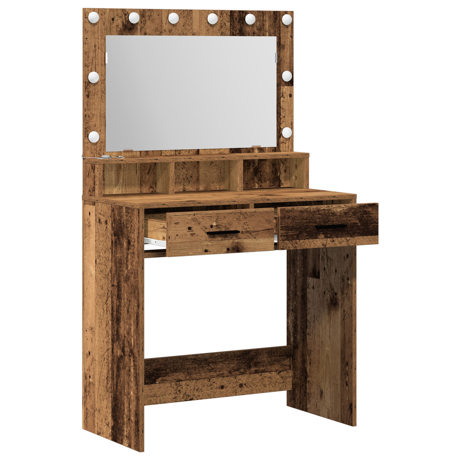 Dressing Table with LED Lights - Rustic Wood - 79x41x135 cm - Image 4