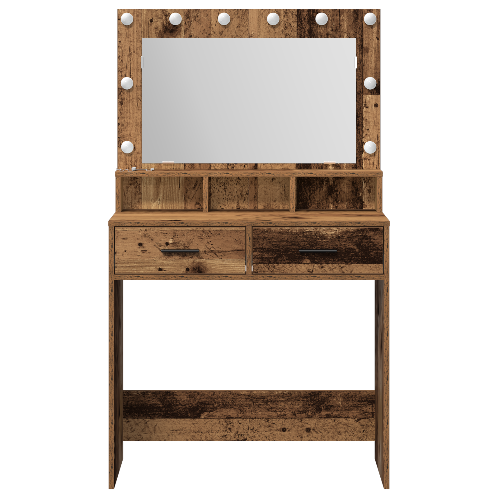Dressing Table with LED Lights - Rustic Wood - 79x41x135 cm - Image 5
