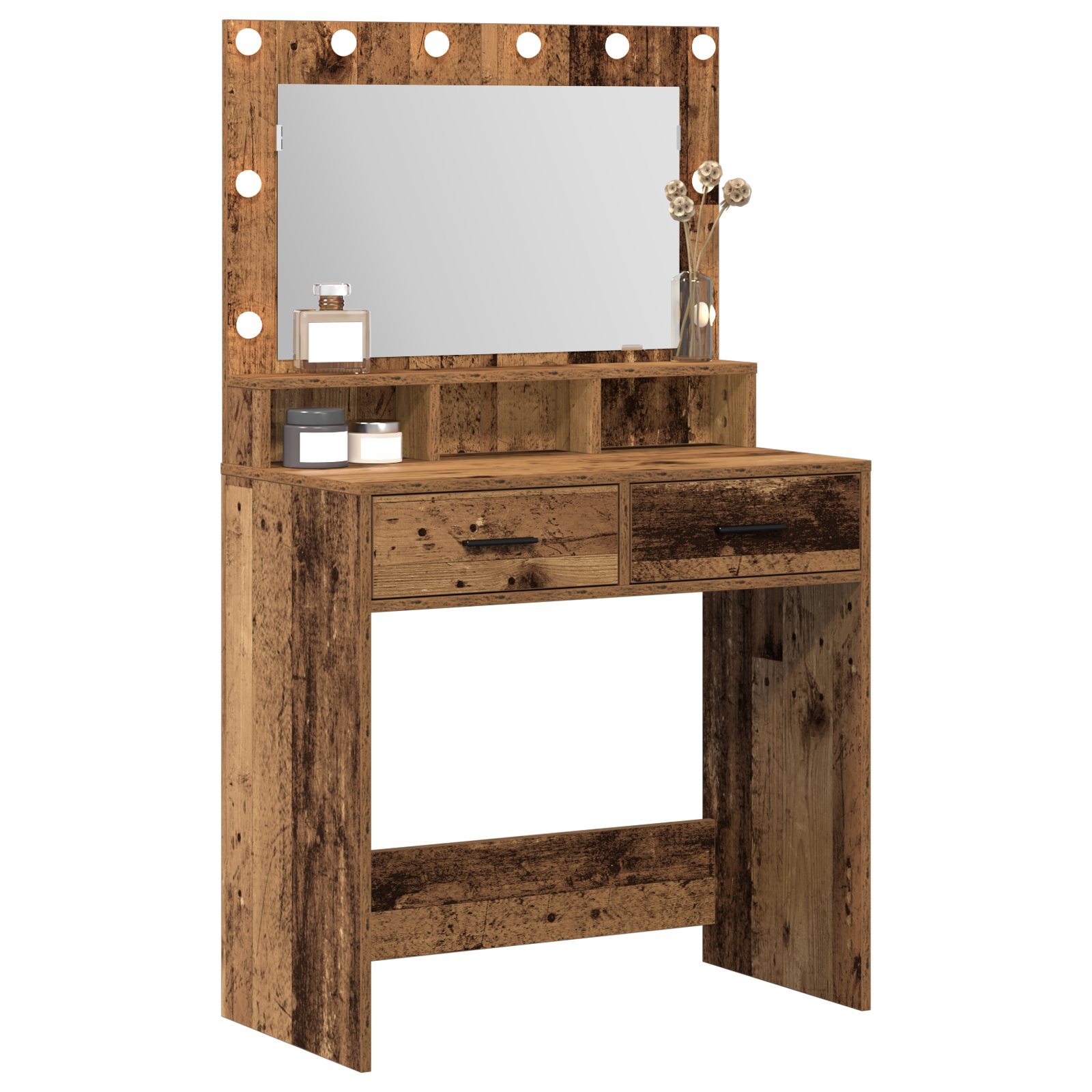 Dressing Table with LED Lights - Rustic Wood - 79x41x135 cm - Image 3