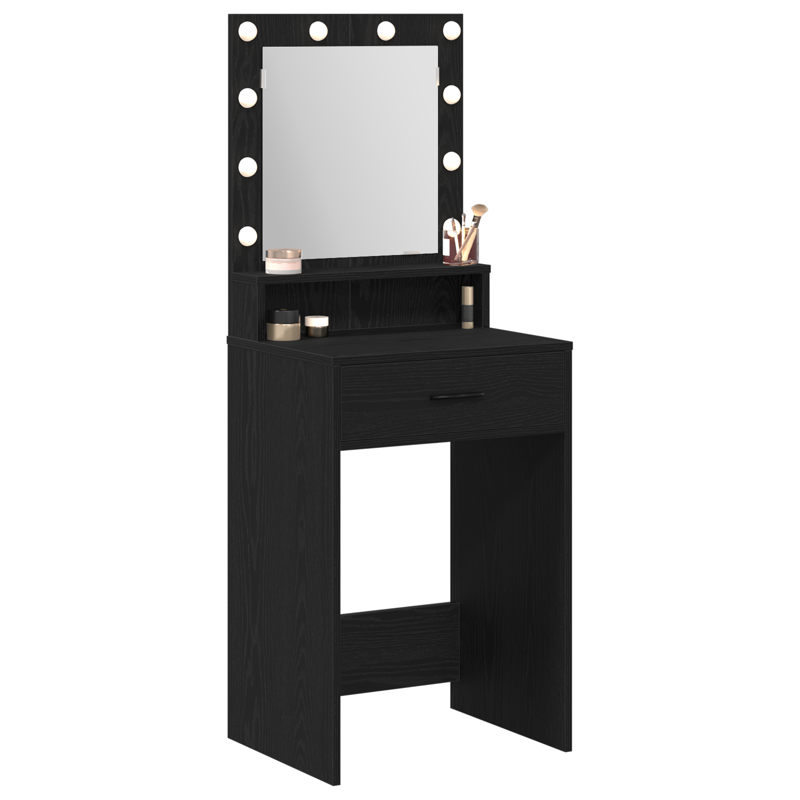 Makeup Table with LED Lights - Black Oak, 50x41x135 cm - Image 3
