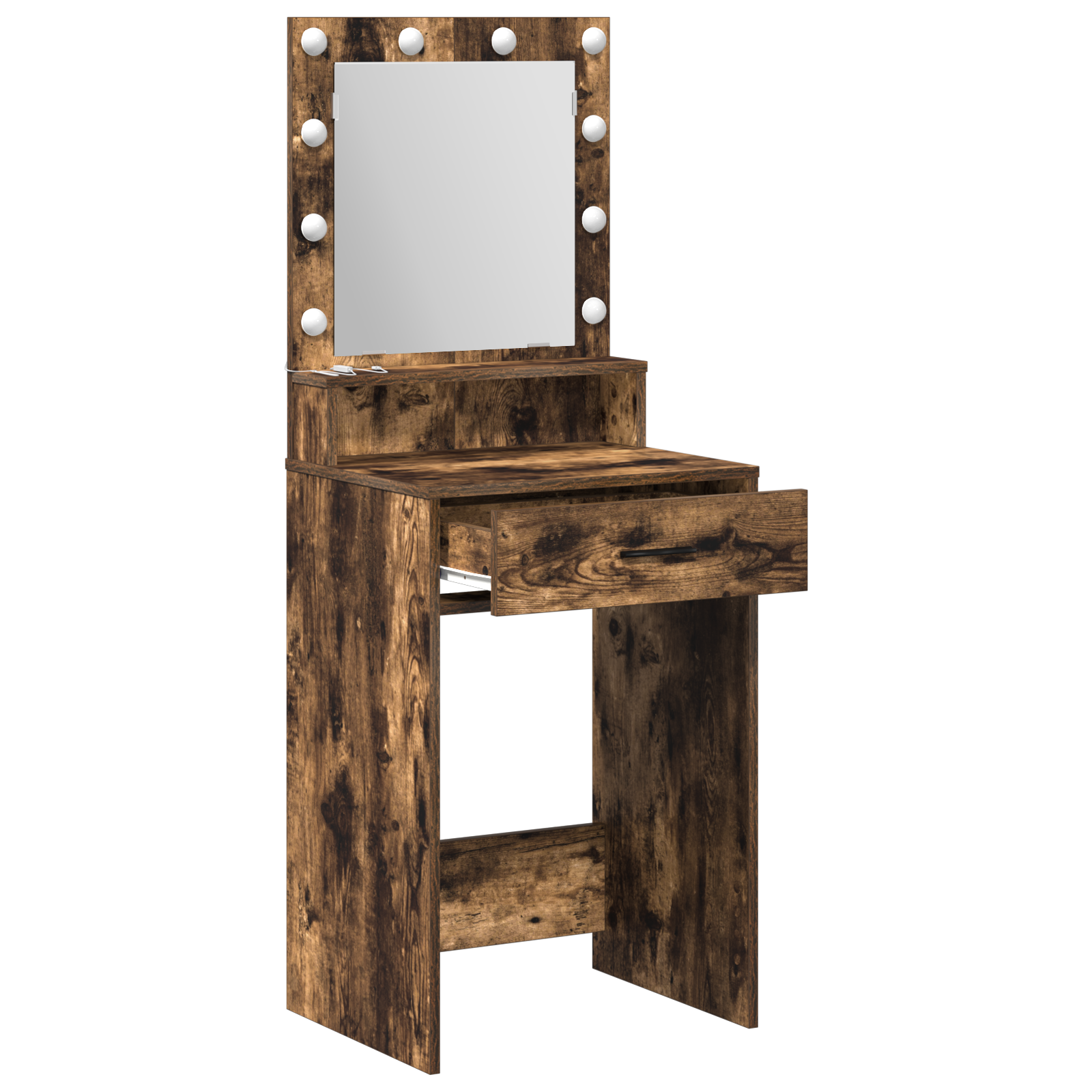 Makeup Table with LED Lights - Smoked Oak, 50x41x135 cm - Image 4