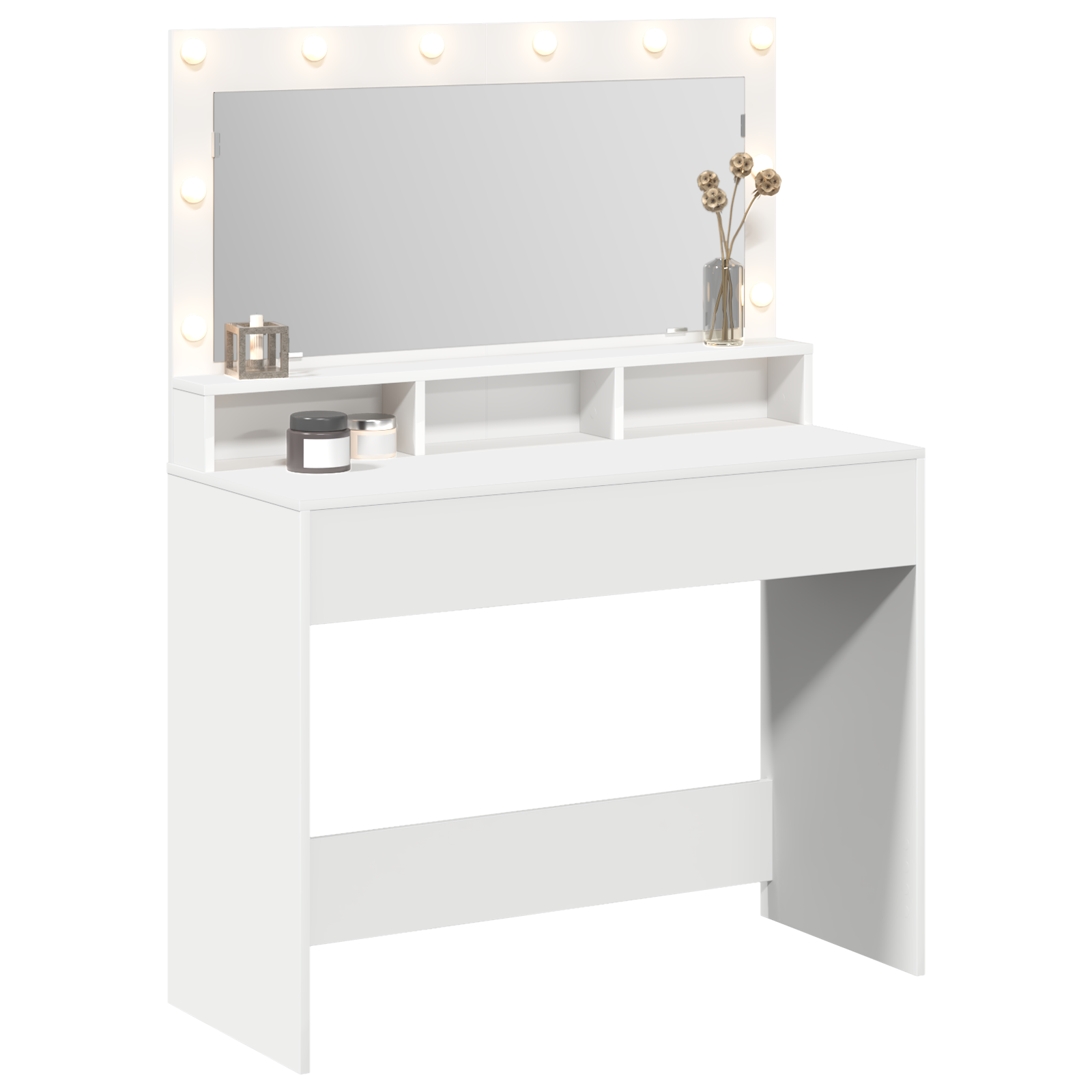 White Dressing Table with LED Lights - 100x41x135 cm - Image 3