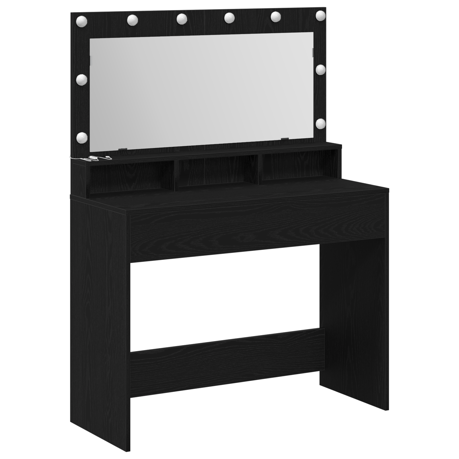 Makeup Table with LED Lights - Black Oak, 100x41x135 cm - Image 2
