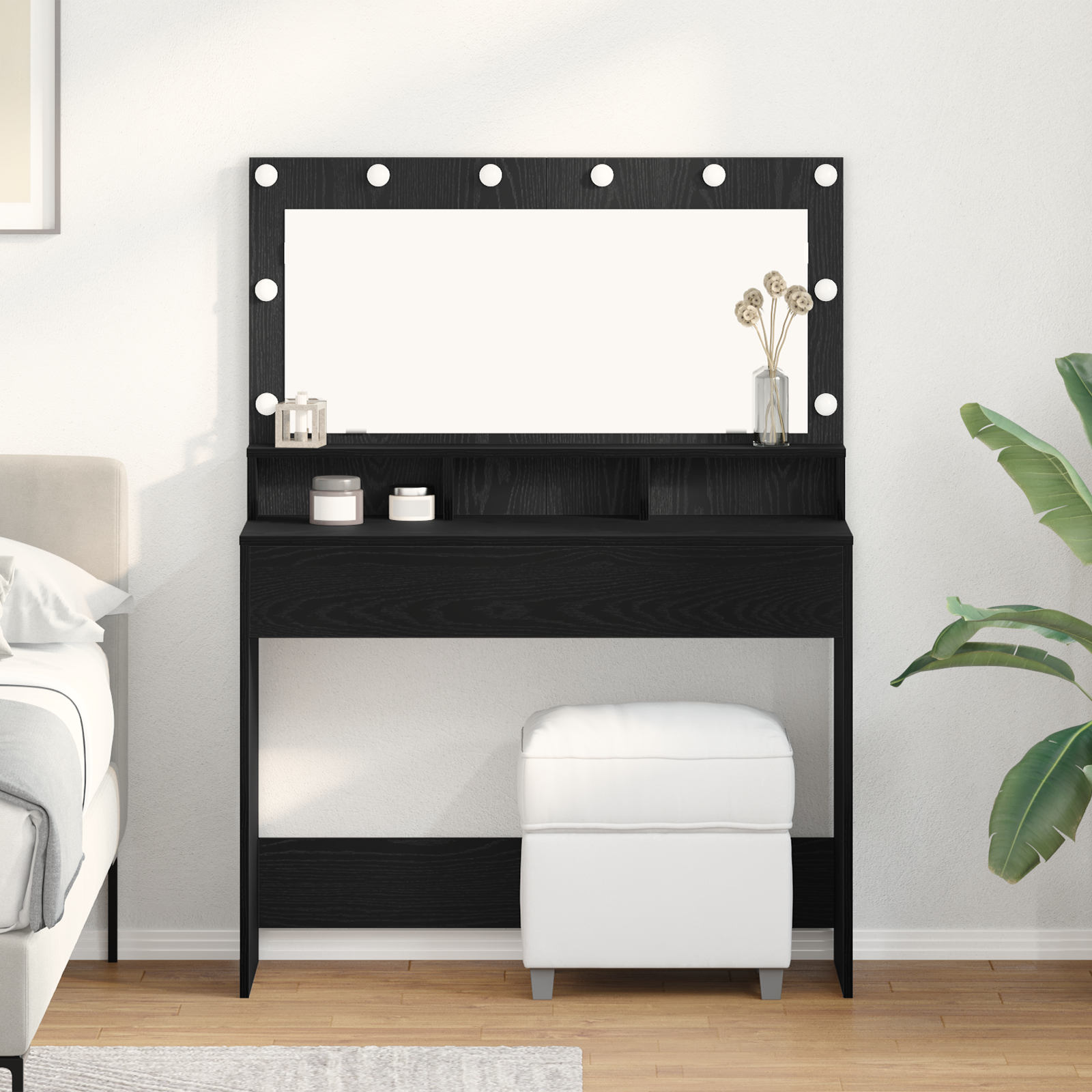 vidaXL Schminktisch mit Regal Schwarz Eichen-Optik 100 x 41 x 135 cm