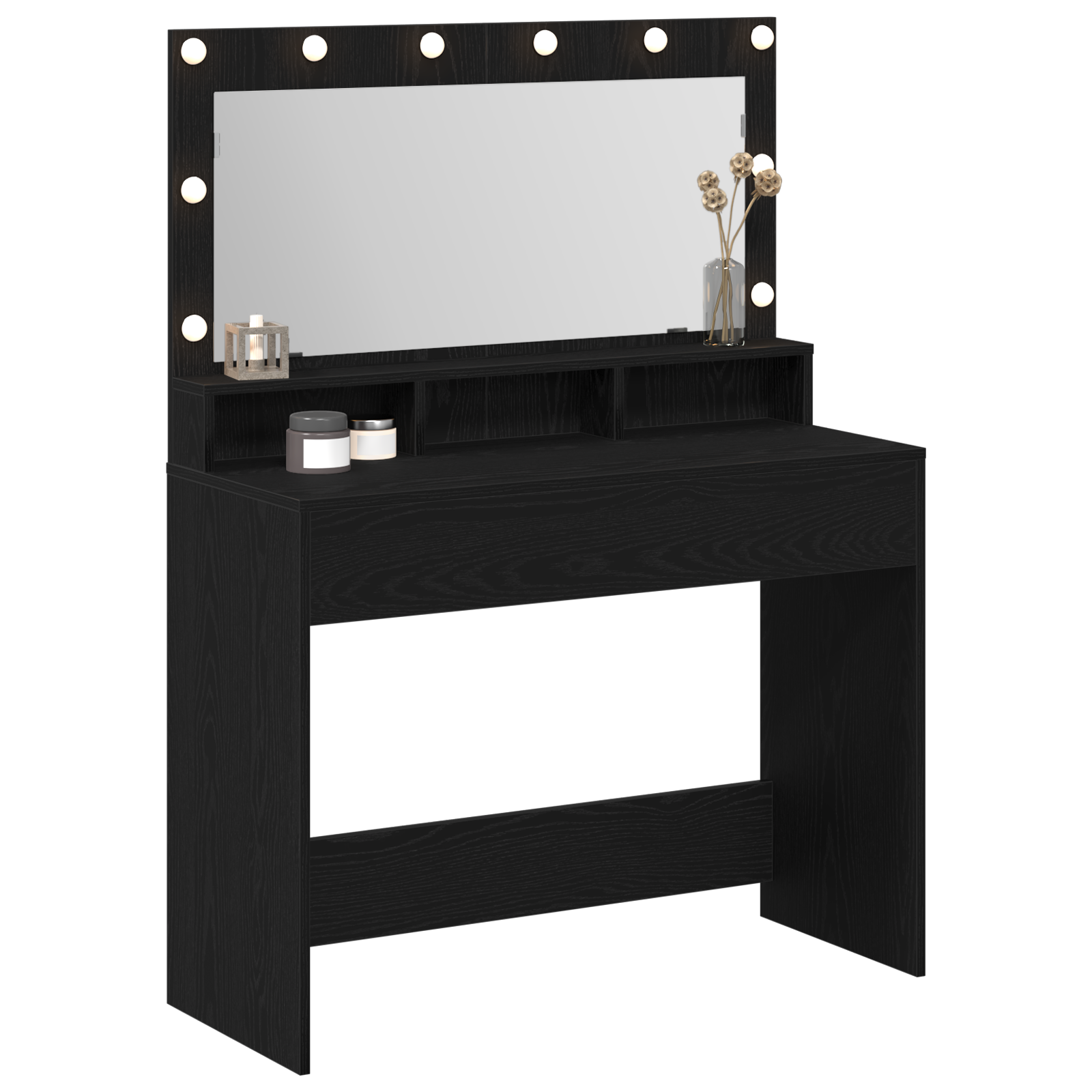 Makeup Table with LED Lights - Black Oak, 100x41x135 cm - Image 3