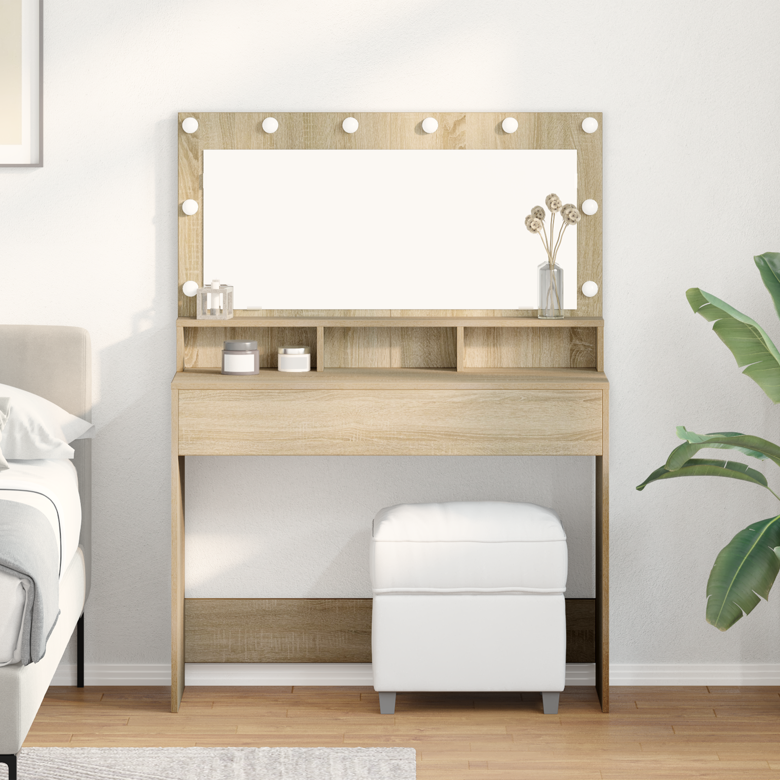 Makiažo staliukas su LED šviesom Sonoma ąžuolo 100x41x135 cm