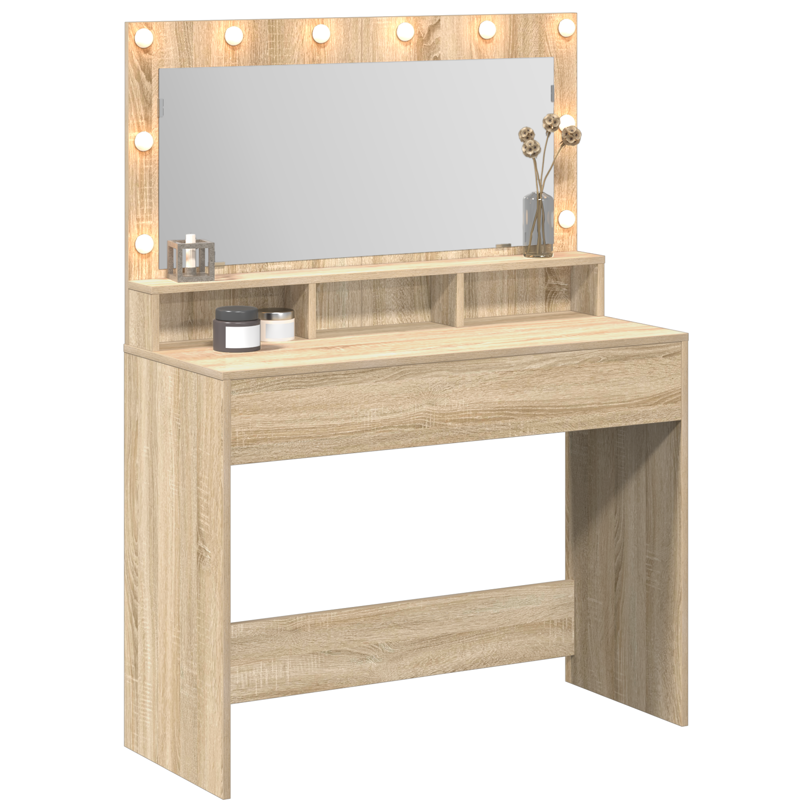 Dressing Table with LED Lights - Sonoma Oak, 100x41x135 cm - Image 3