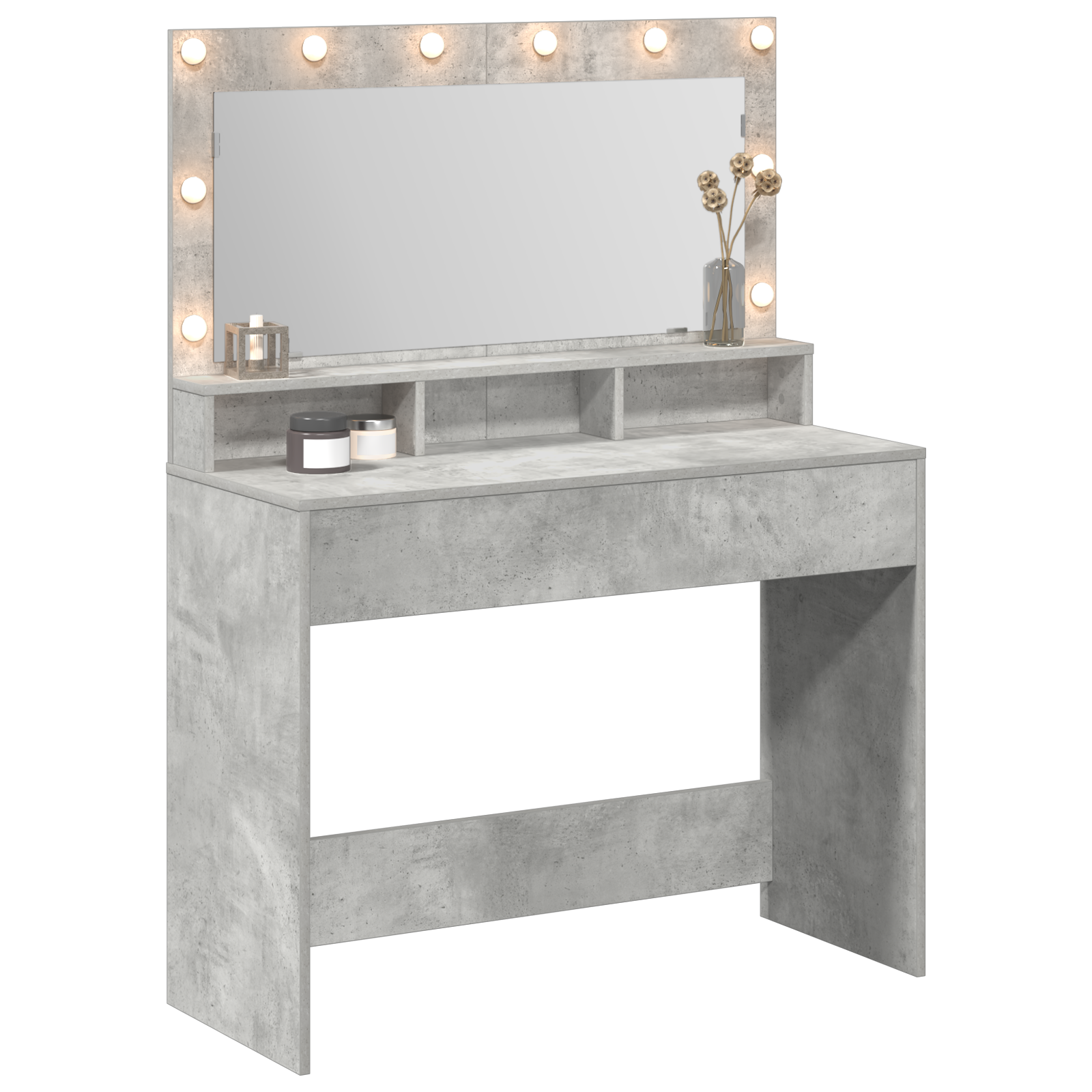 Dressing Table with LED Lights - Concrete Grey, 100x41x135 cm - Image 3