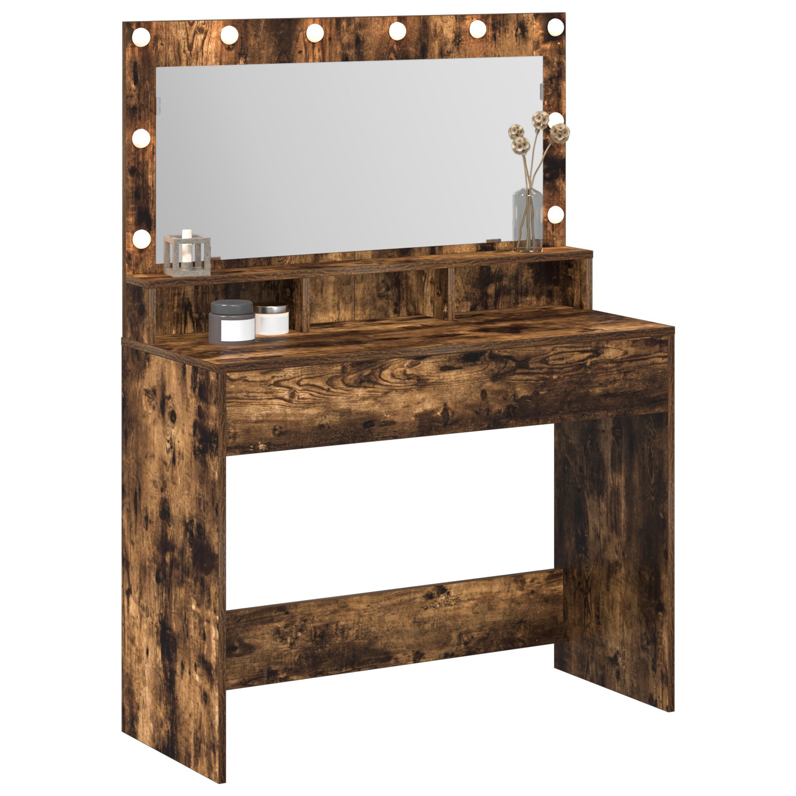 Makeup Table with LED Lights in Smoked Oak - 100x41x135 cm - Image 3