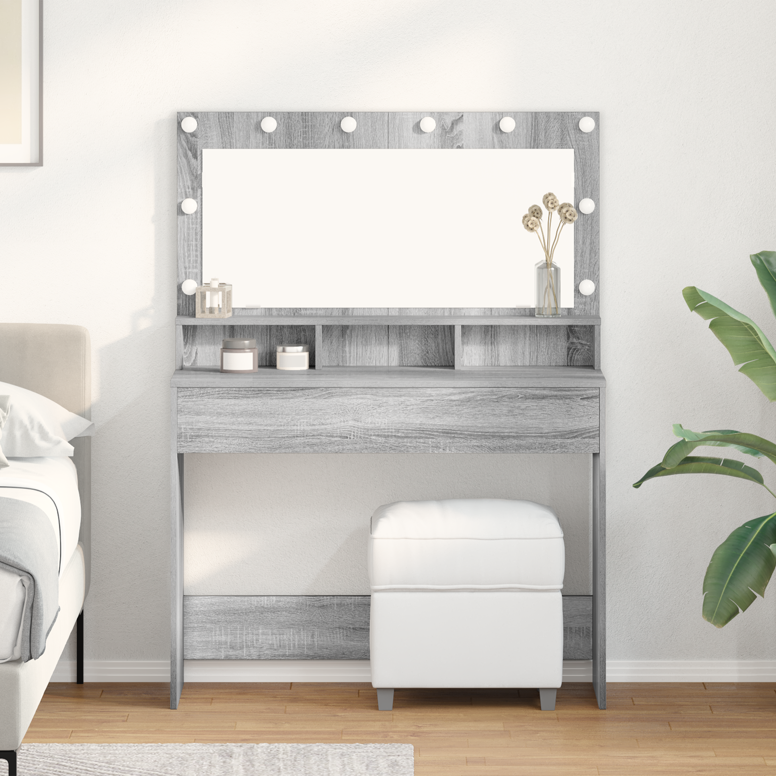 Makiažo stalas su LED šviesom Pilka Sonoma 100x41x135 cm