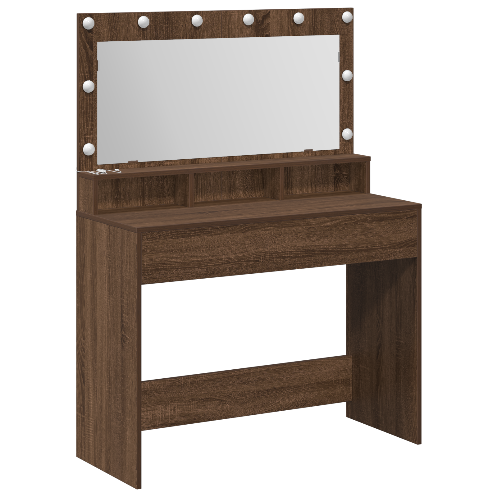 Makeup Table with LED Lights in Brown Oak - 100 x 41 x 135 cm - Image 2